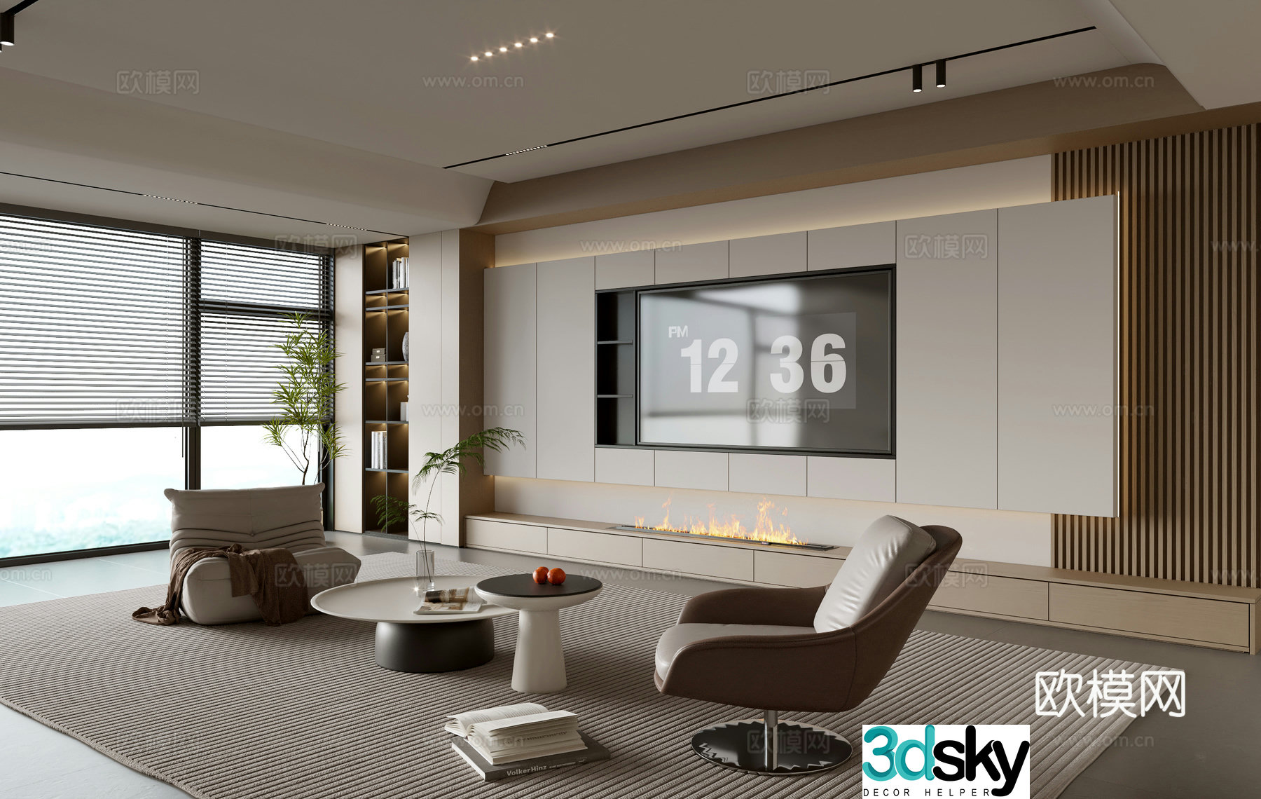 Modern simple living room balcony cabinet sofa combination coffee table sofa background wall 3d model