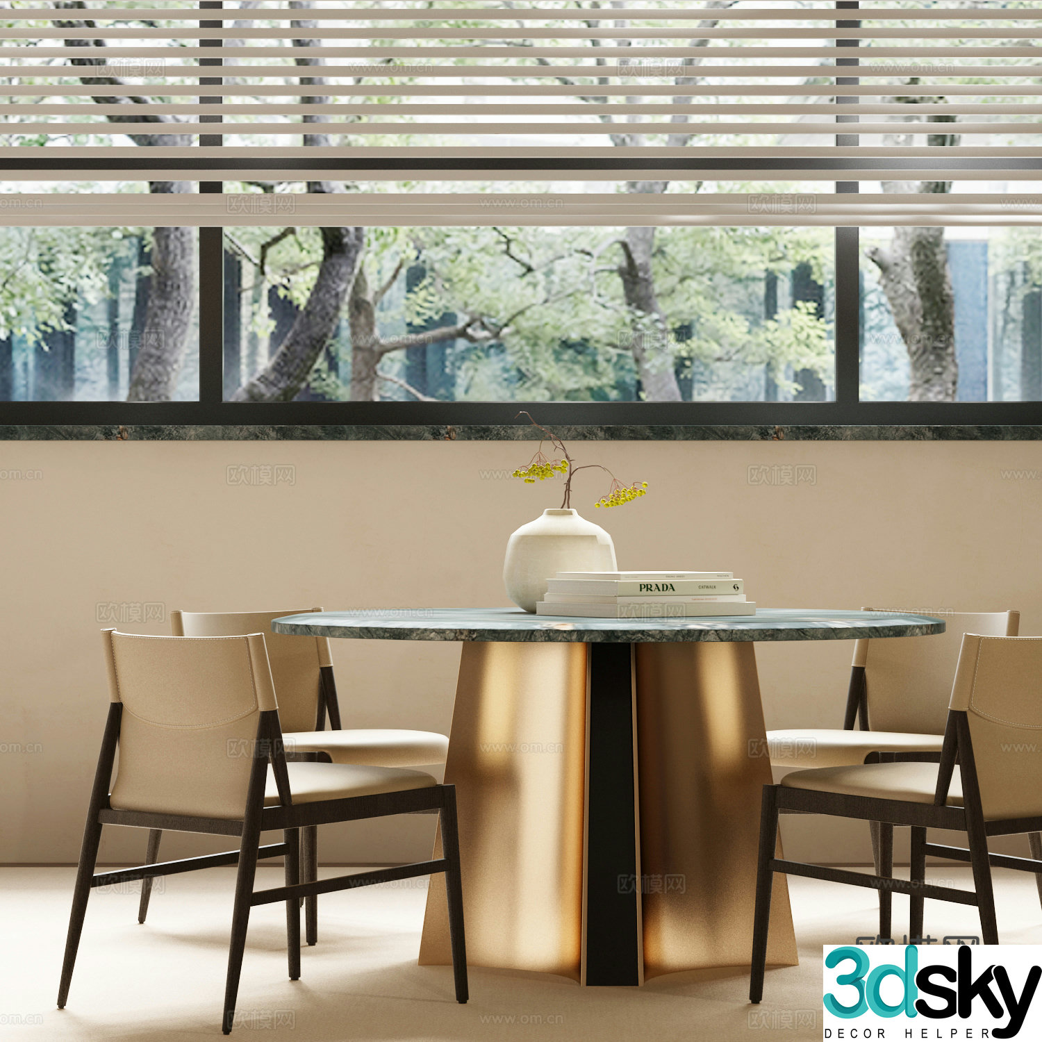 Modern Italian dining table and chair combination Italian luxury dining table and chair combination 3D model