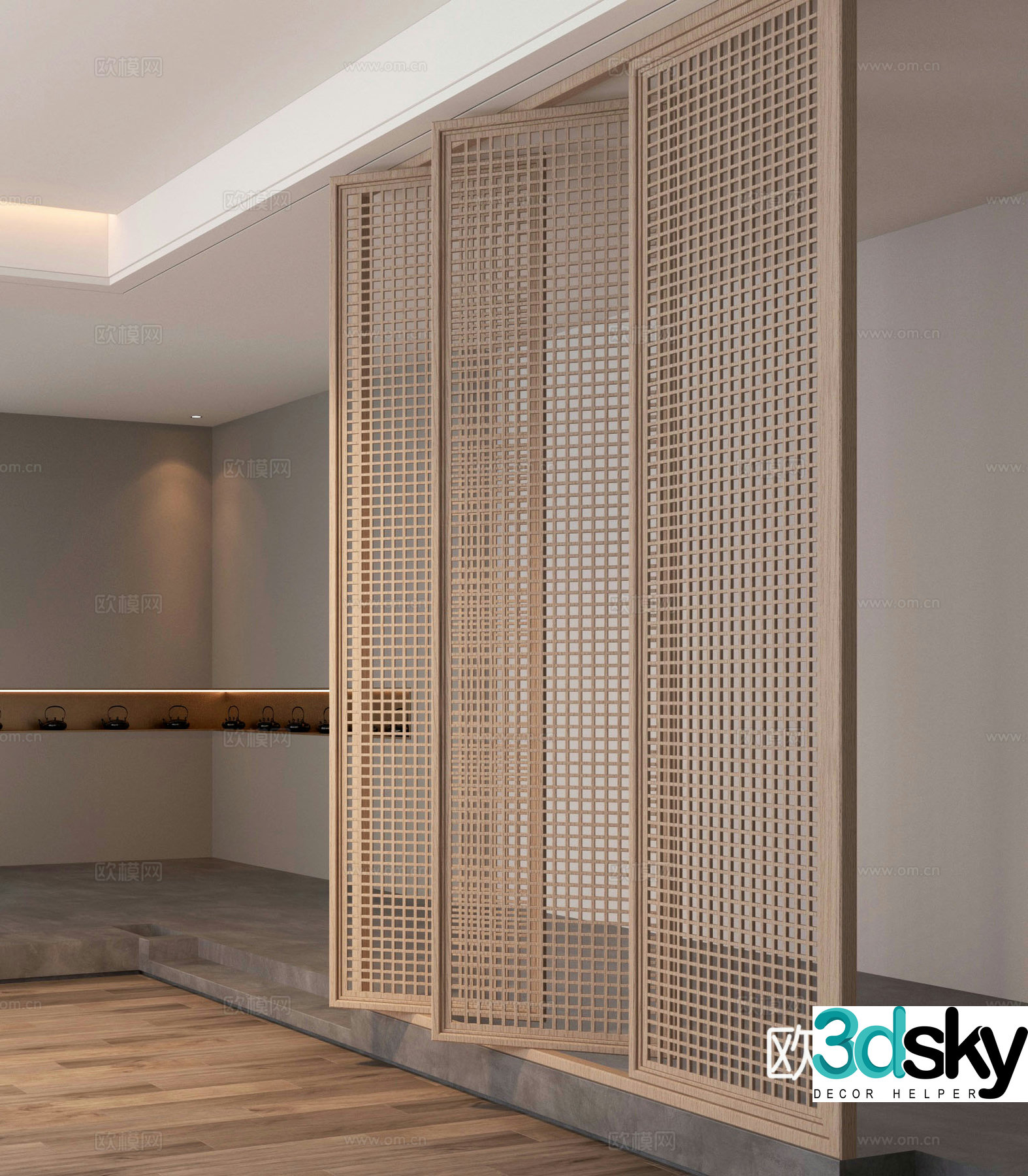 New Chinese style lattice partition 3D model