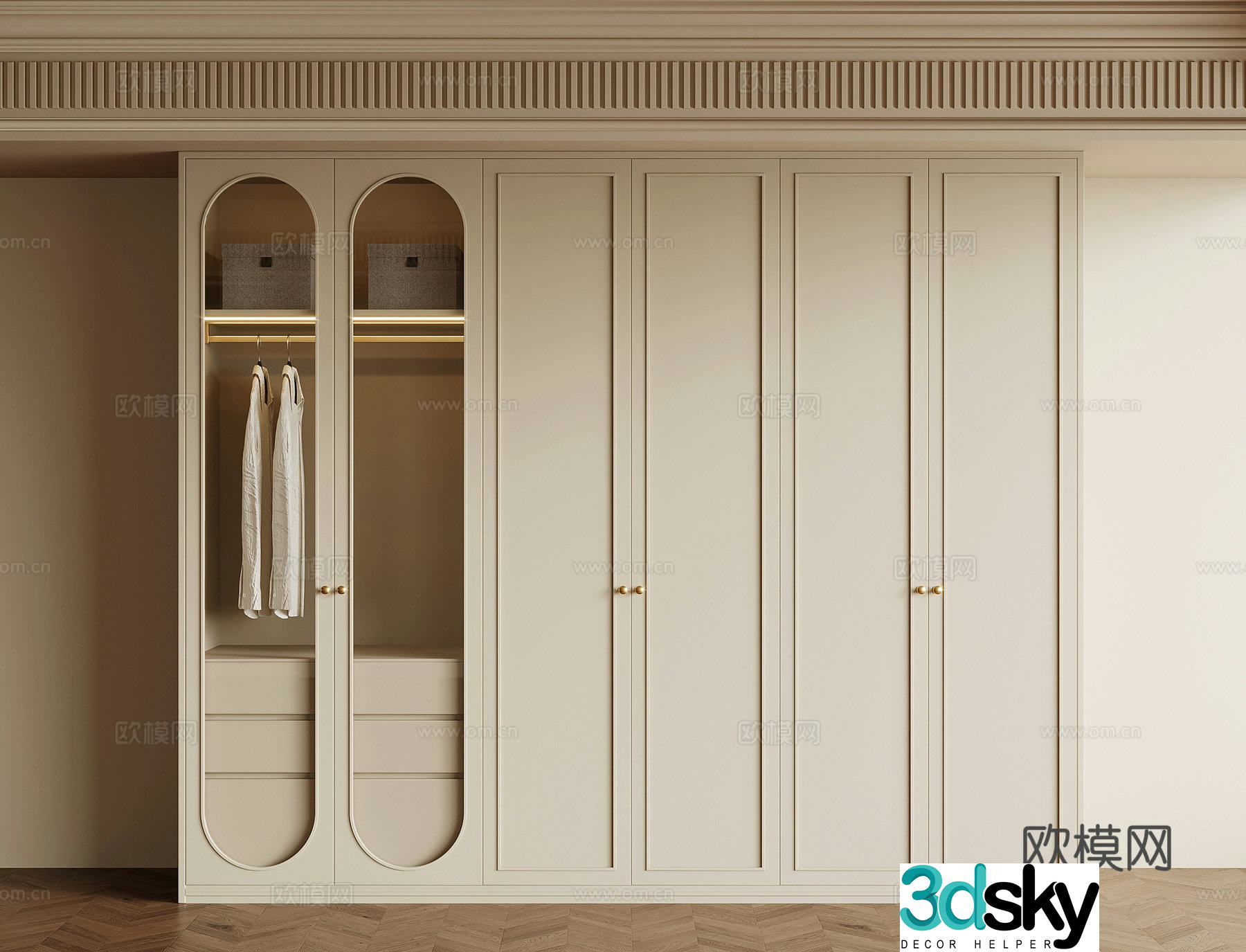 French Cream Trench Wardrobe 3d Model