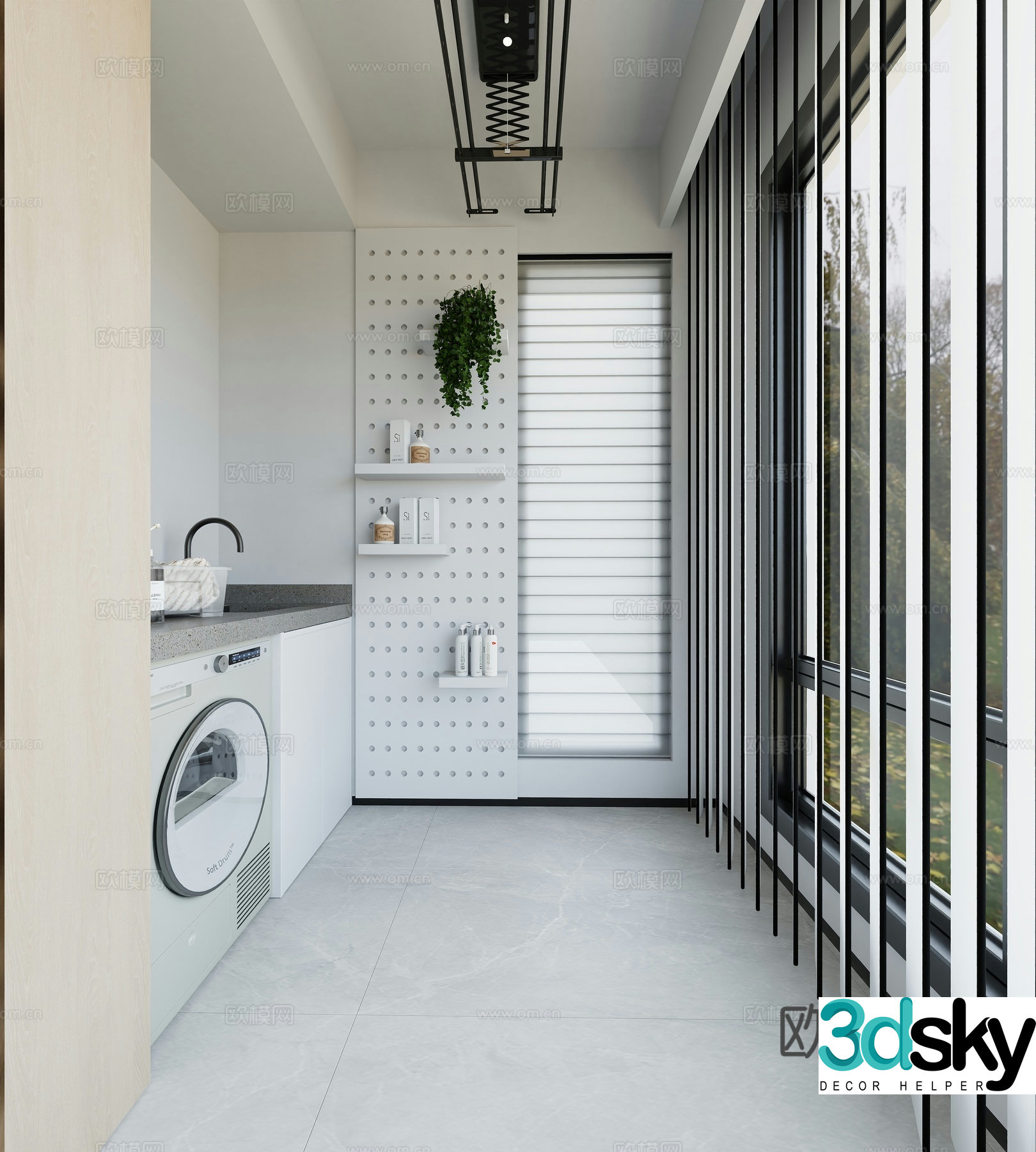 Modern style balcony washing machine hole board electric clothes hanger 3d model