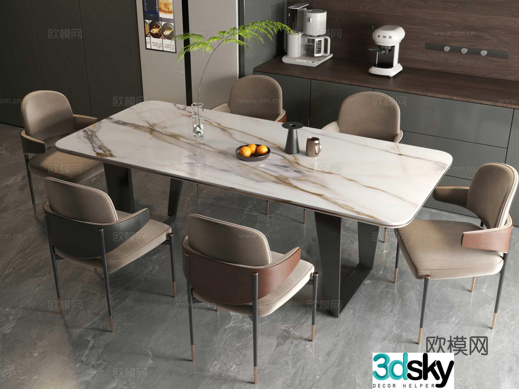 Modern dining table Italian dining table Modern Italian restaurant Dining table Dining table Dining chair 3d model