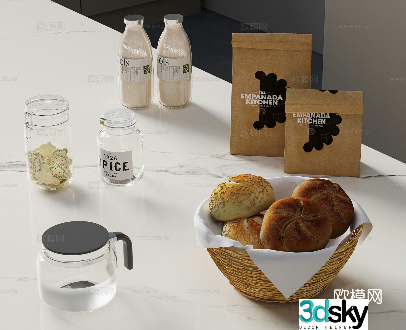 Modern food tableware bottle cookies 3d model