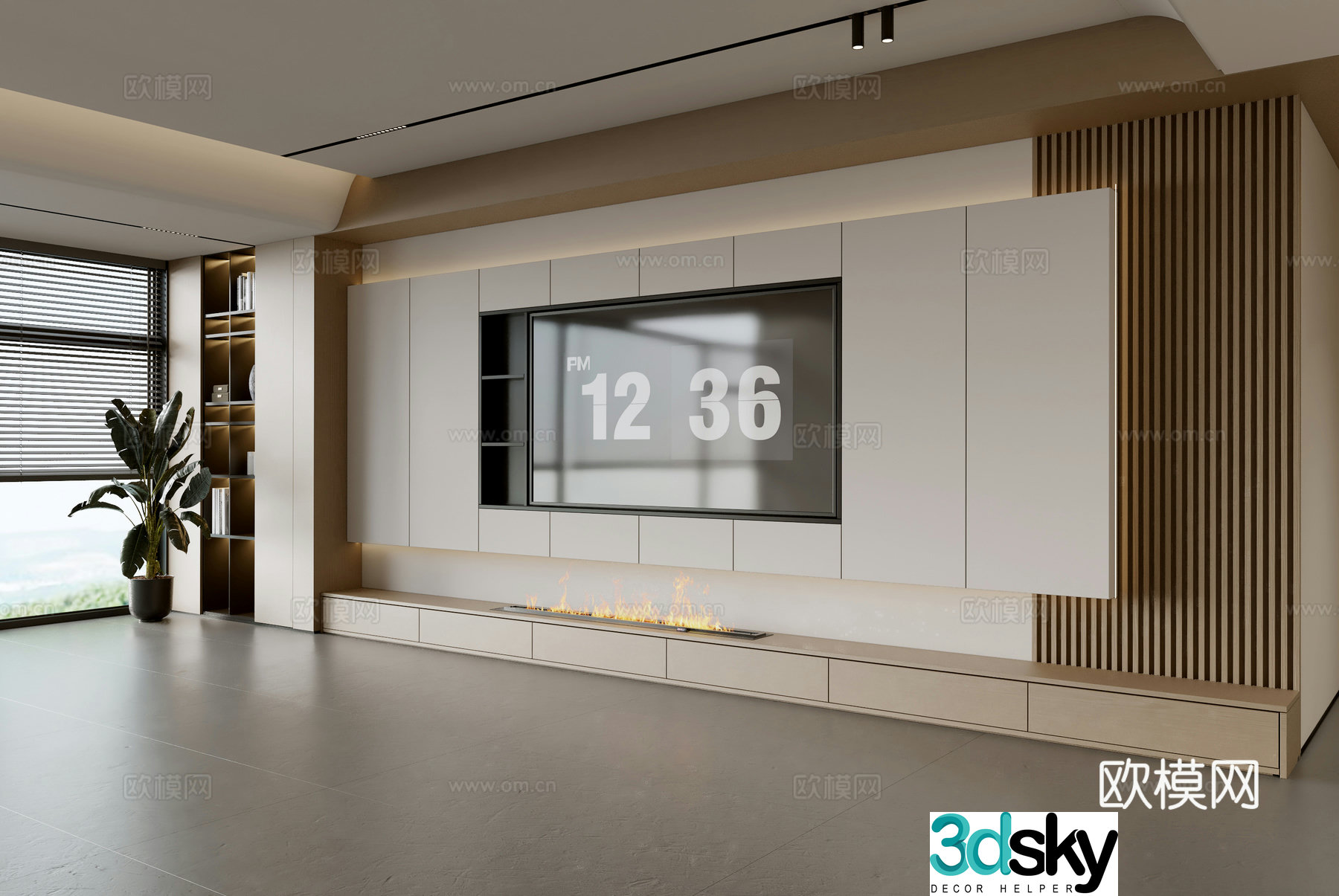 Modern TV background wall modern ornament balcony cabinet living room cabinet wood veneer background wall 3d model