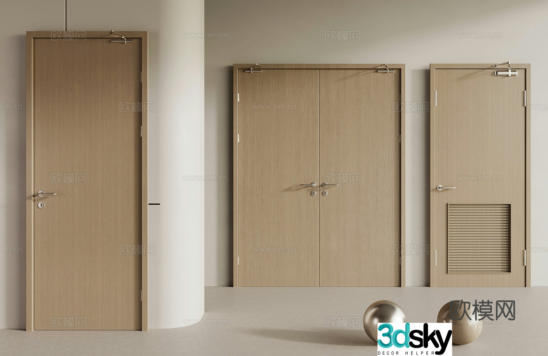 Modern fire door double door 3D model
