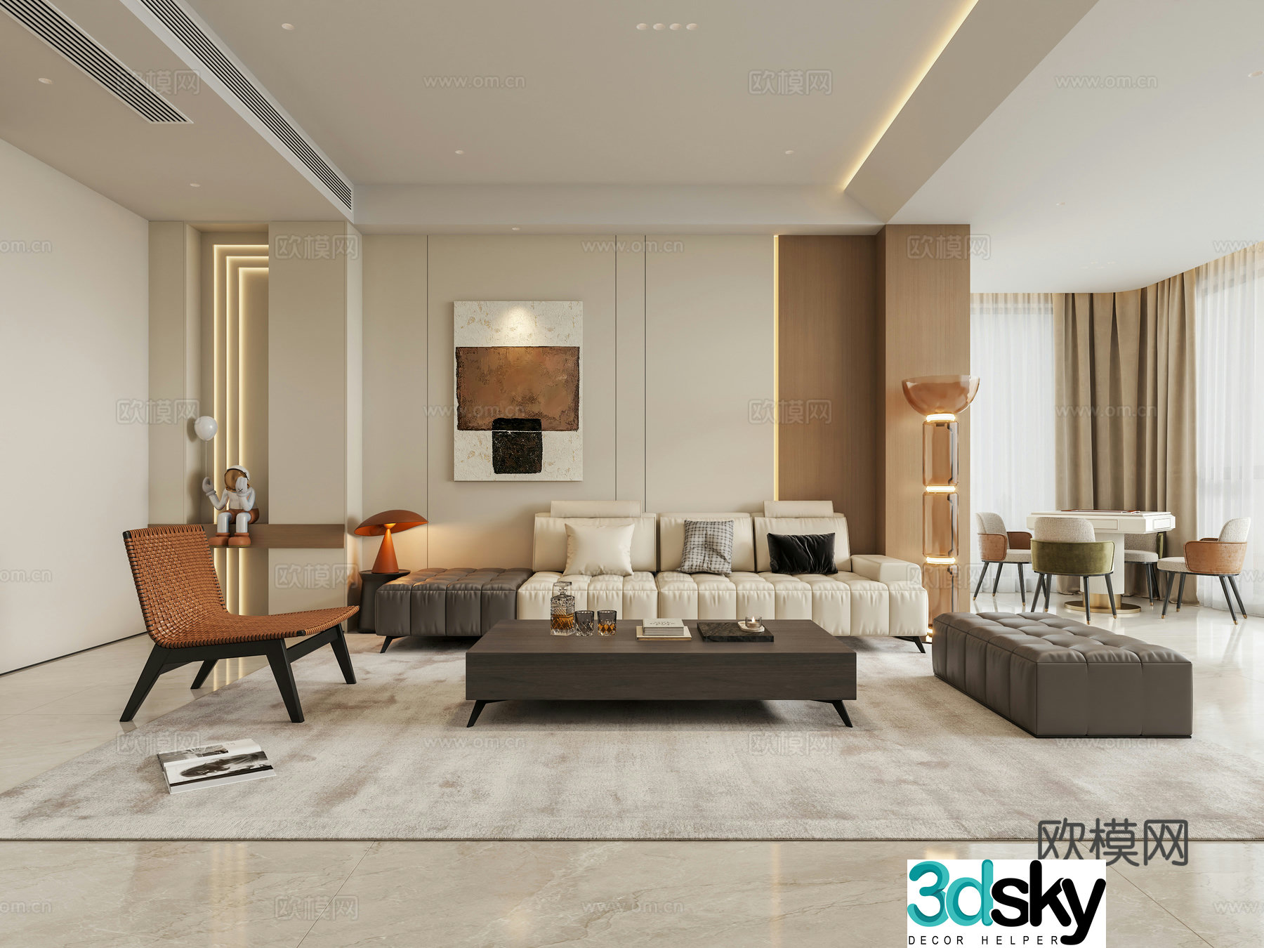 Italian light luxury home living room 3D model