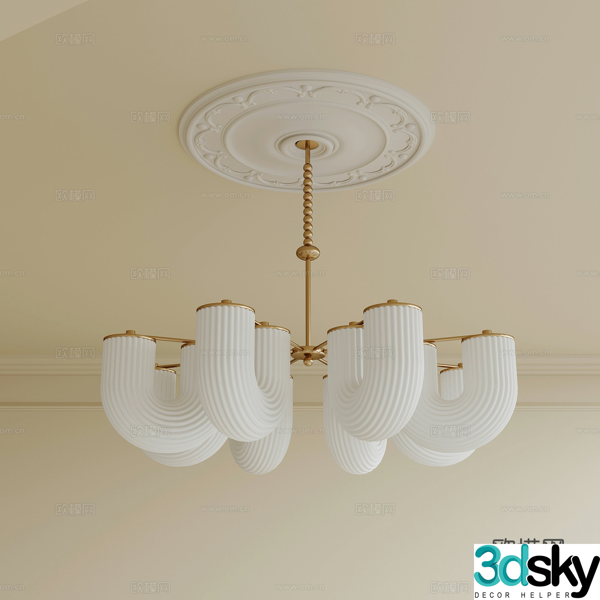 French Creamy Chandelier 3d Model