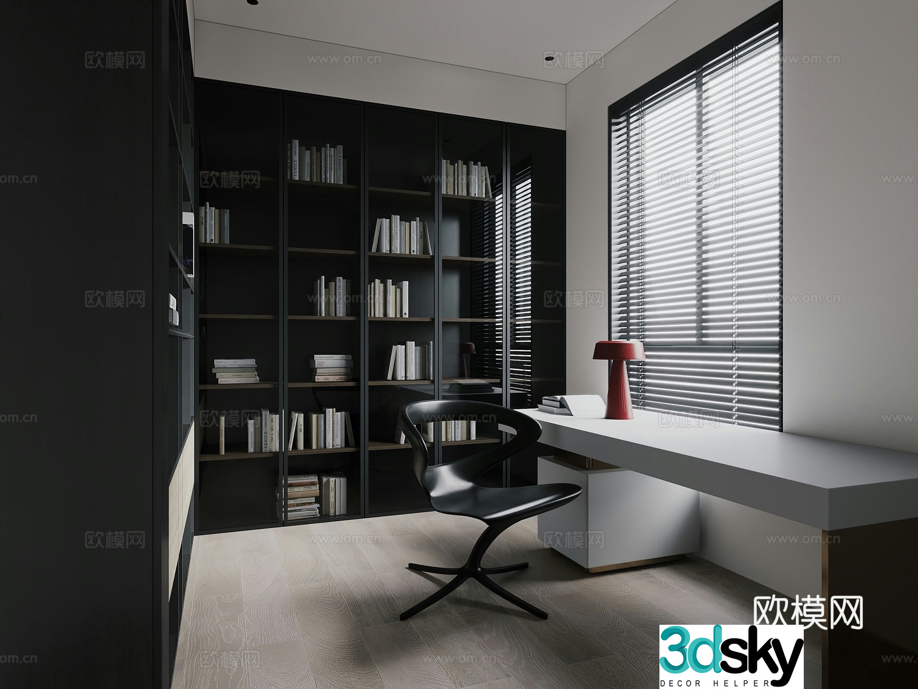 Modern dark black study 3D model