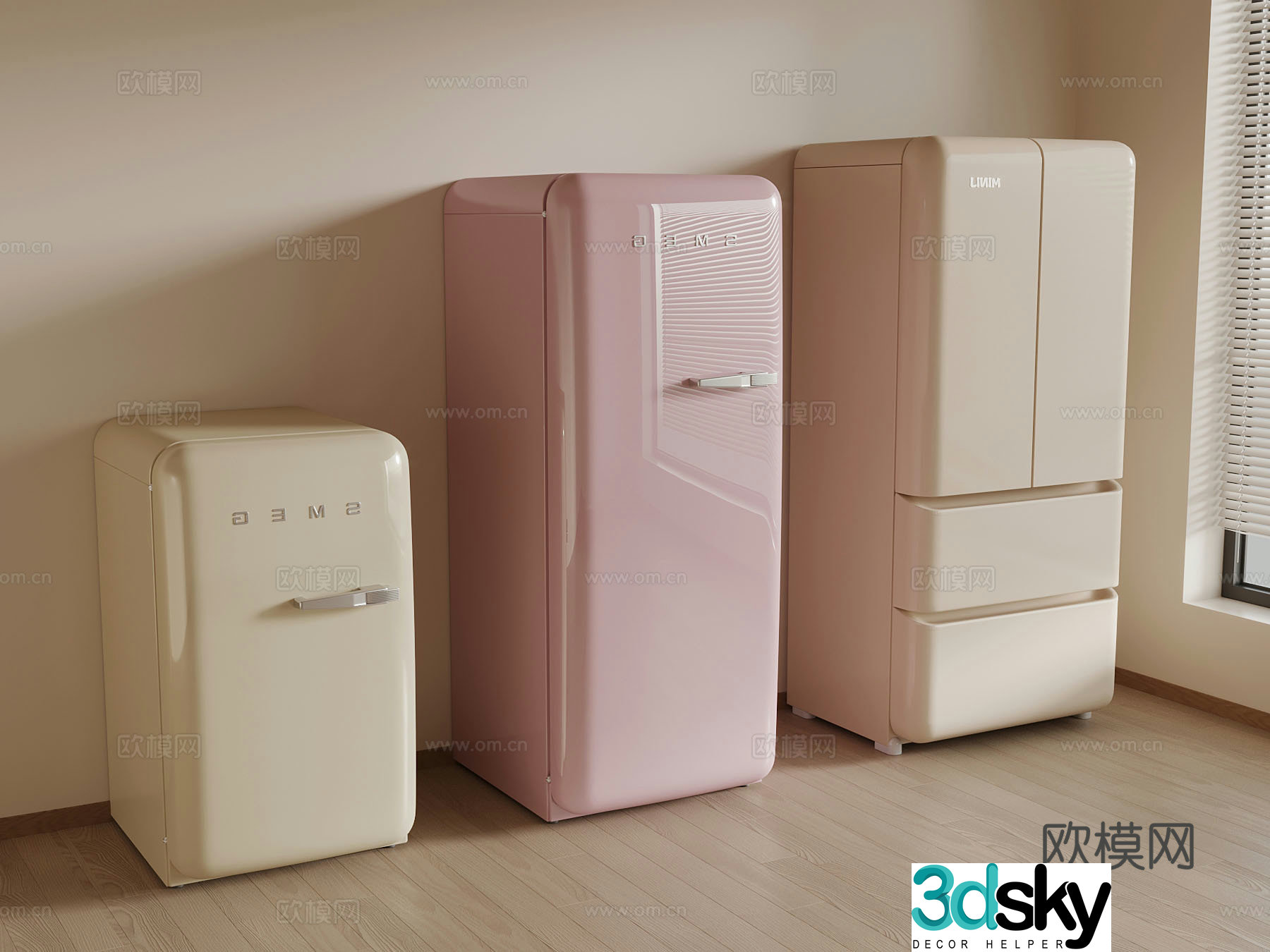 Modern single-door refrigerator small refrigerator 3d model