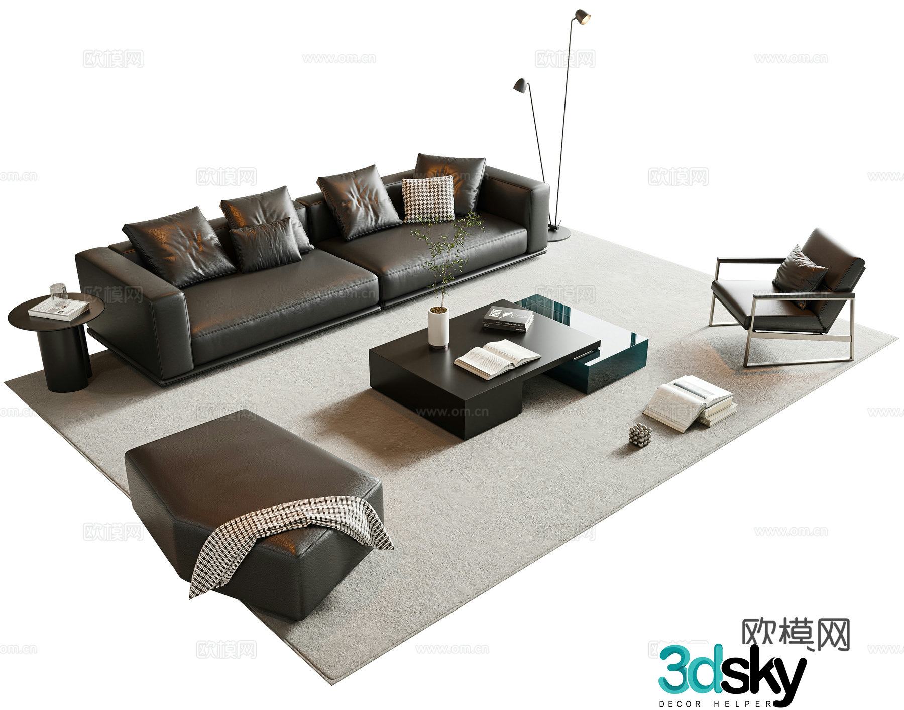 Italian sofa coffee table combination Modular sofa leather sofa multi-person sofa straight sofa 3D model