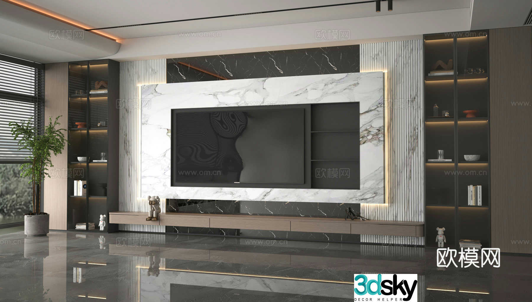3d model of TV background wall
