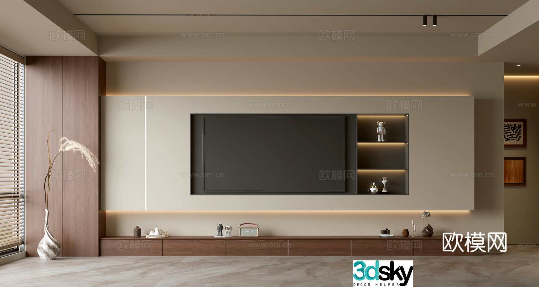Wasabi Middle Style TV Background TV Cabinet Song style TV Background Wall Wasabi Life Room Ornament 3D Model