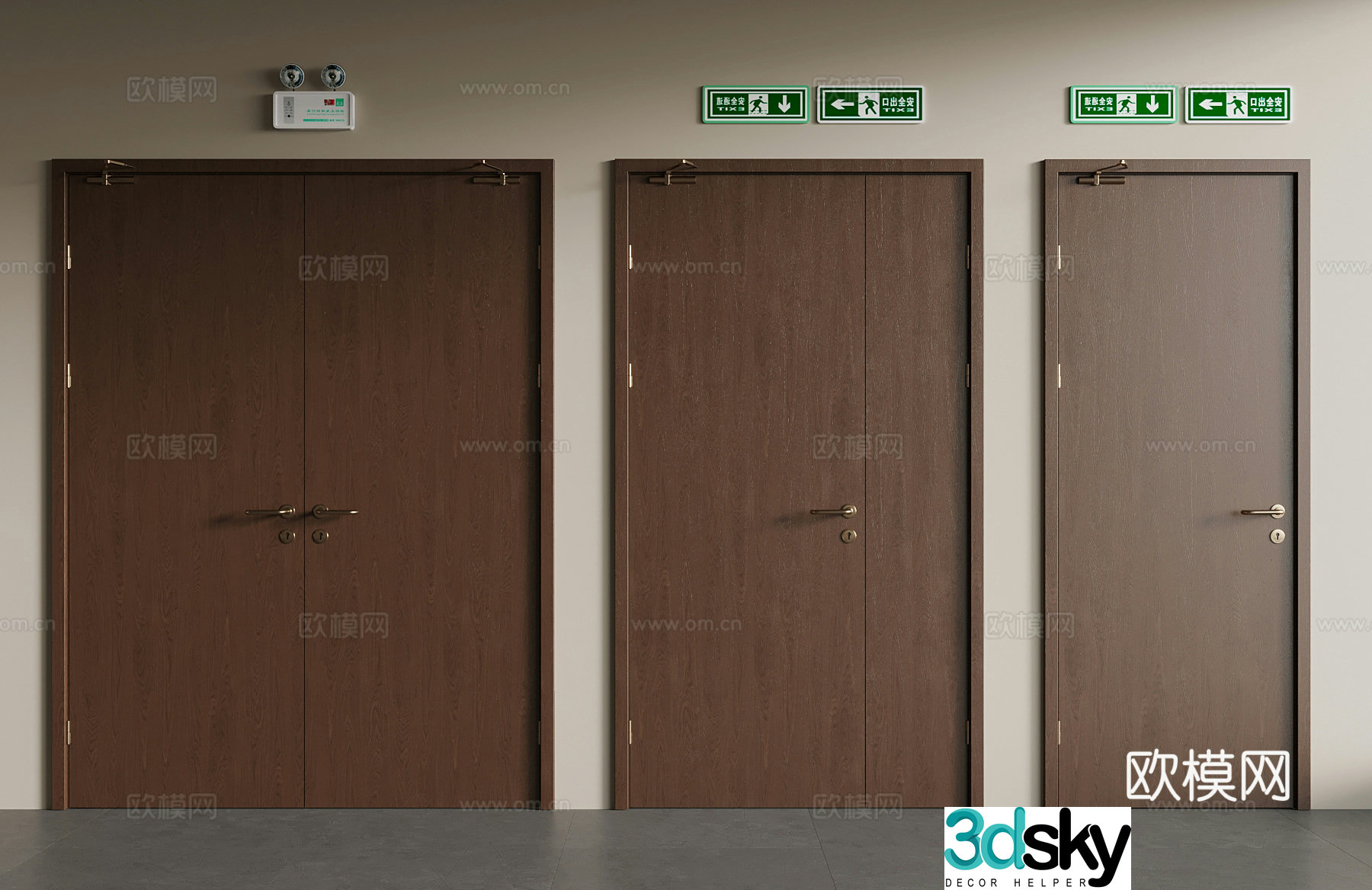 Medium style double-opening door interior door glass door 3d model
