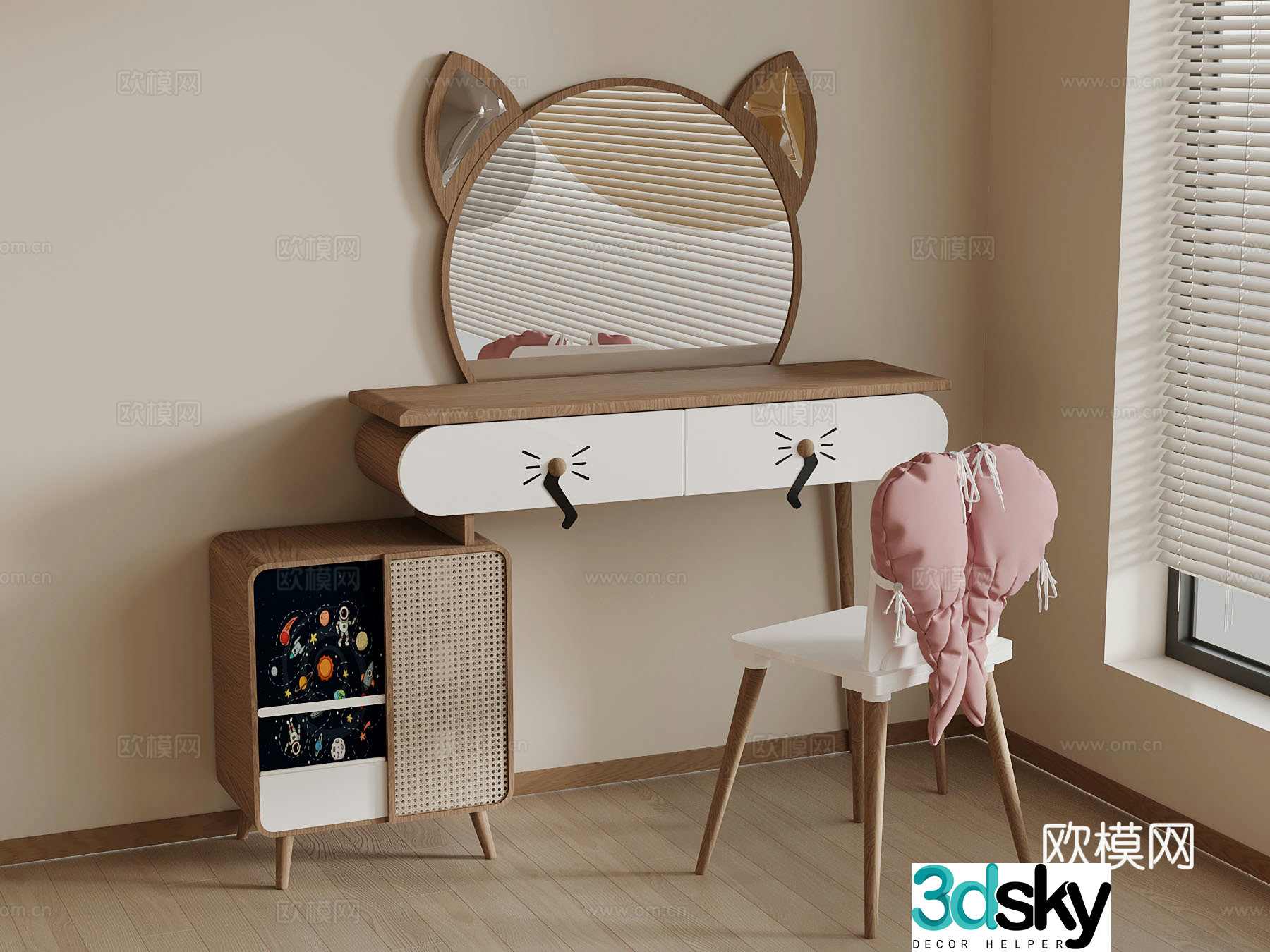 Modern children’s desk chairs and study desk 3d model