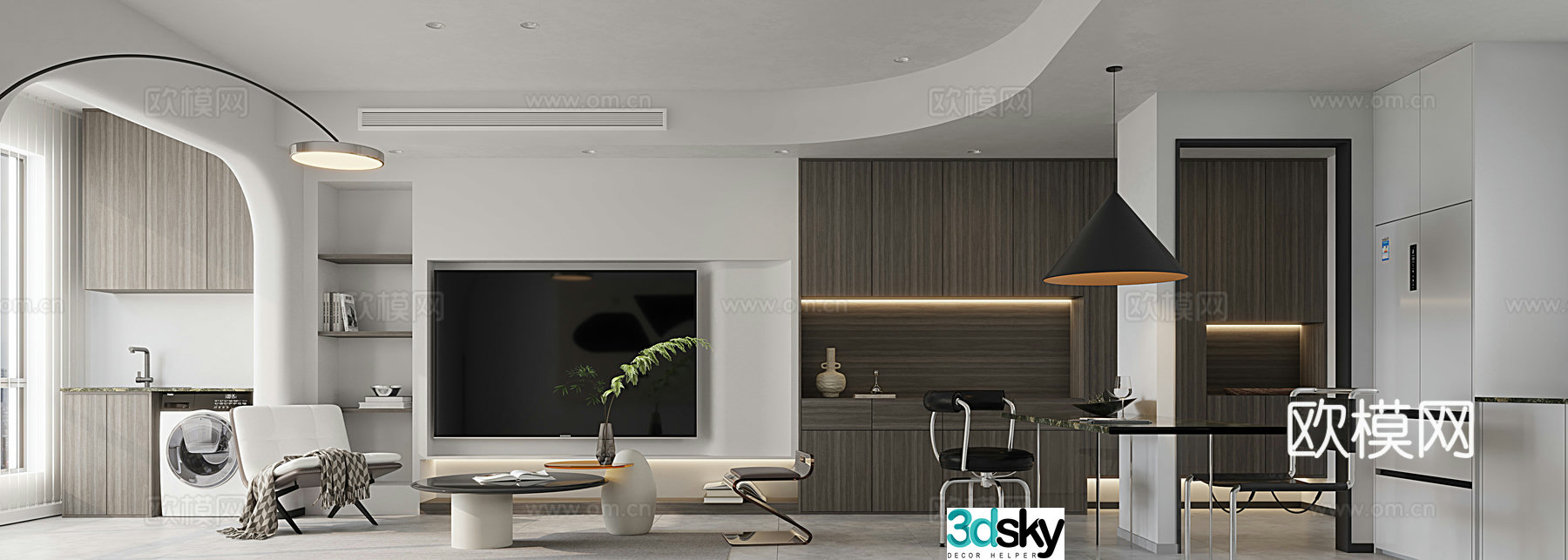 Modern living and dining room 3d model