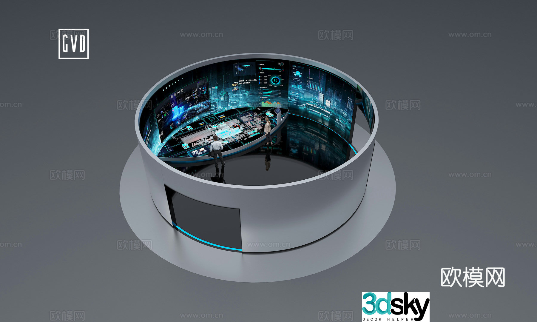 Modern exhibition hall 180-degree digital sand table Acrylic sand table Ring curtain sand table Immersive area sand table 3D model