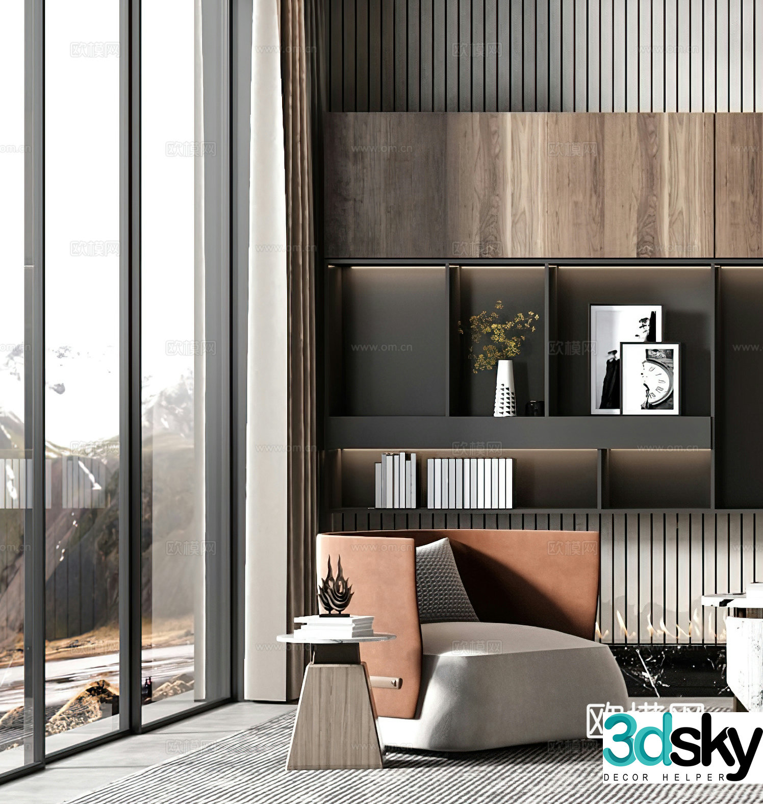 Italian casual chair modern casual chair side chair corner study bookcase ornament decoration 3d model