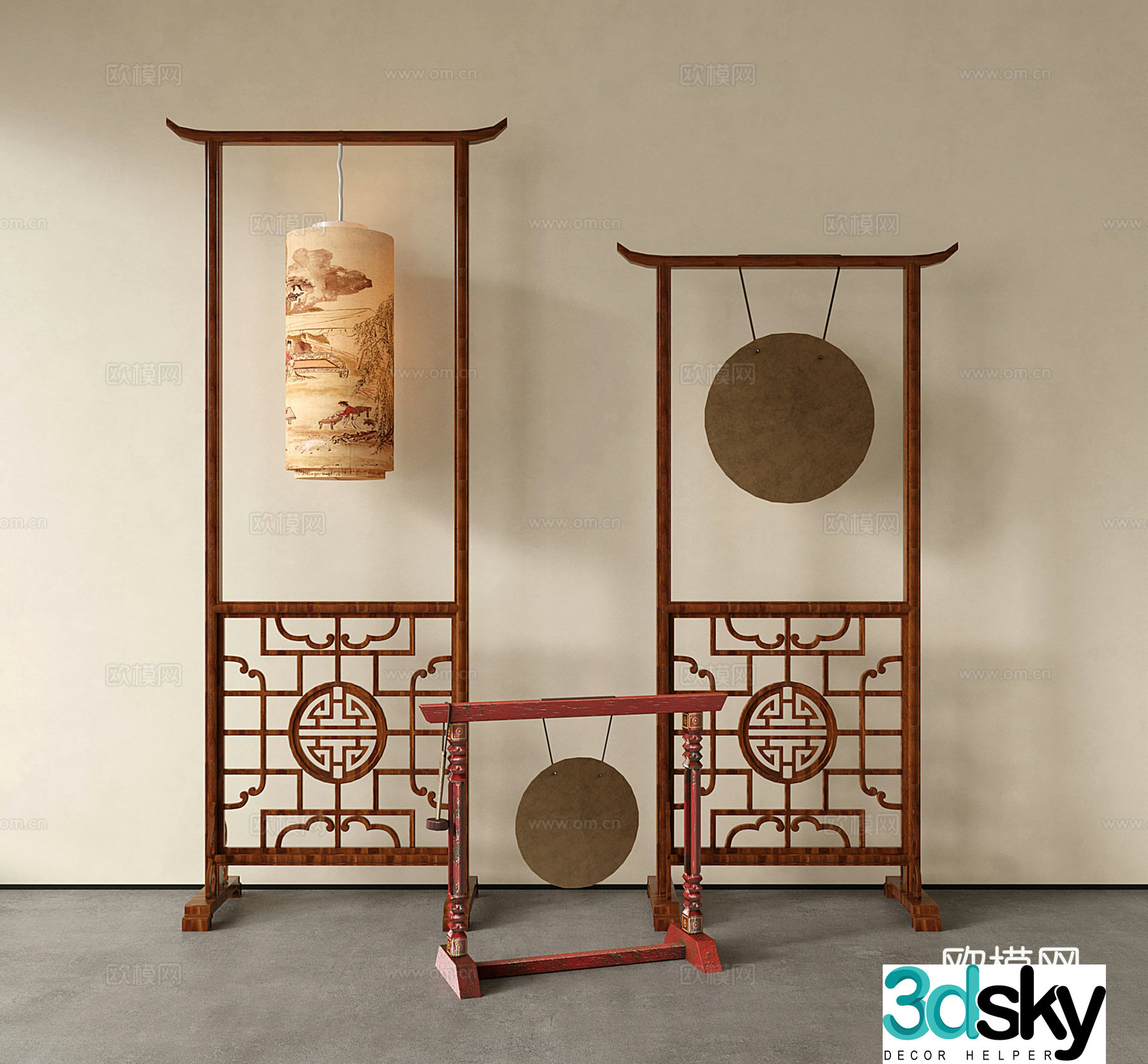 Chinese floor lamp lamp carved shelf gong 3d model