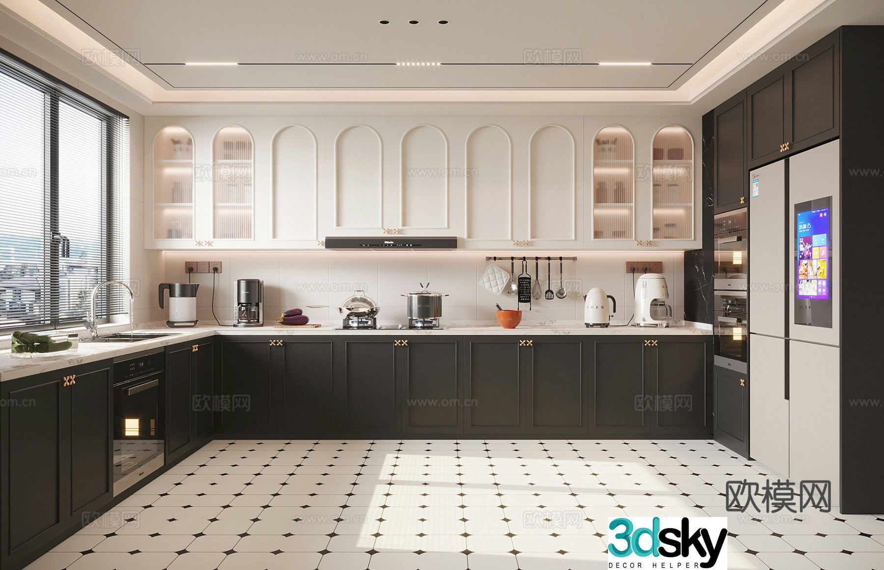 French retro style kitchen cabinet kitchen appliances 3d model