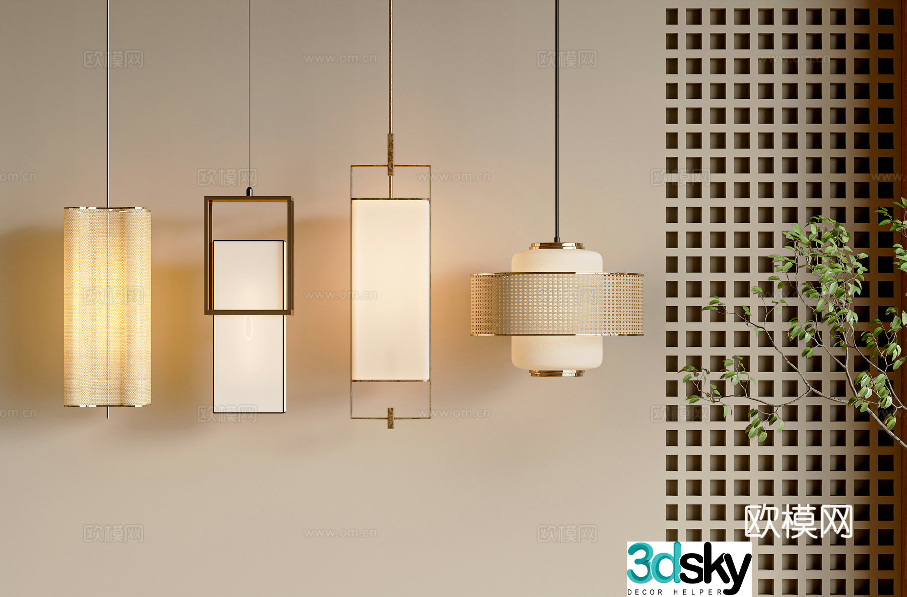 New Chinese Song style chandelier combination chandelier bedside chandelier small chandelier 3D model
