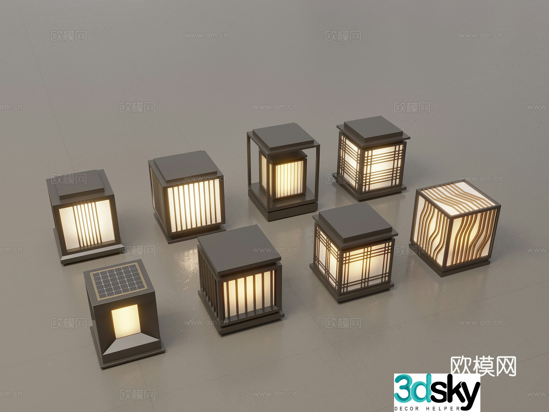 Modern Chinese landscape lights lawn lights garden lights outdoor light combination 3D model