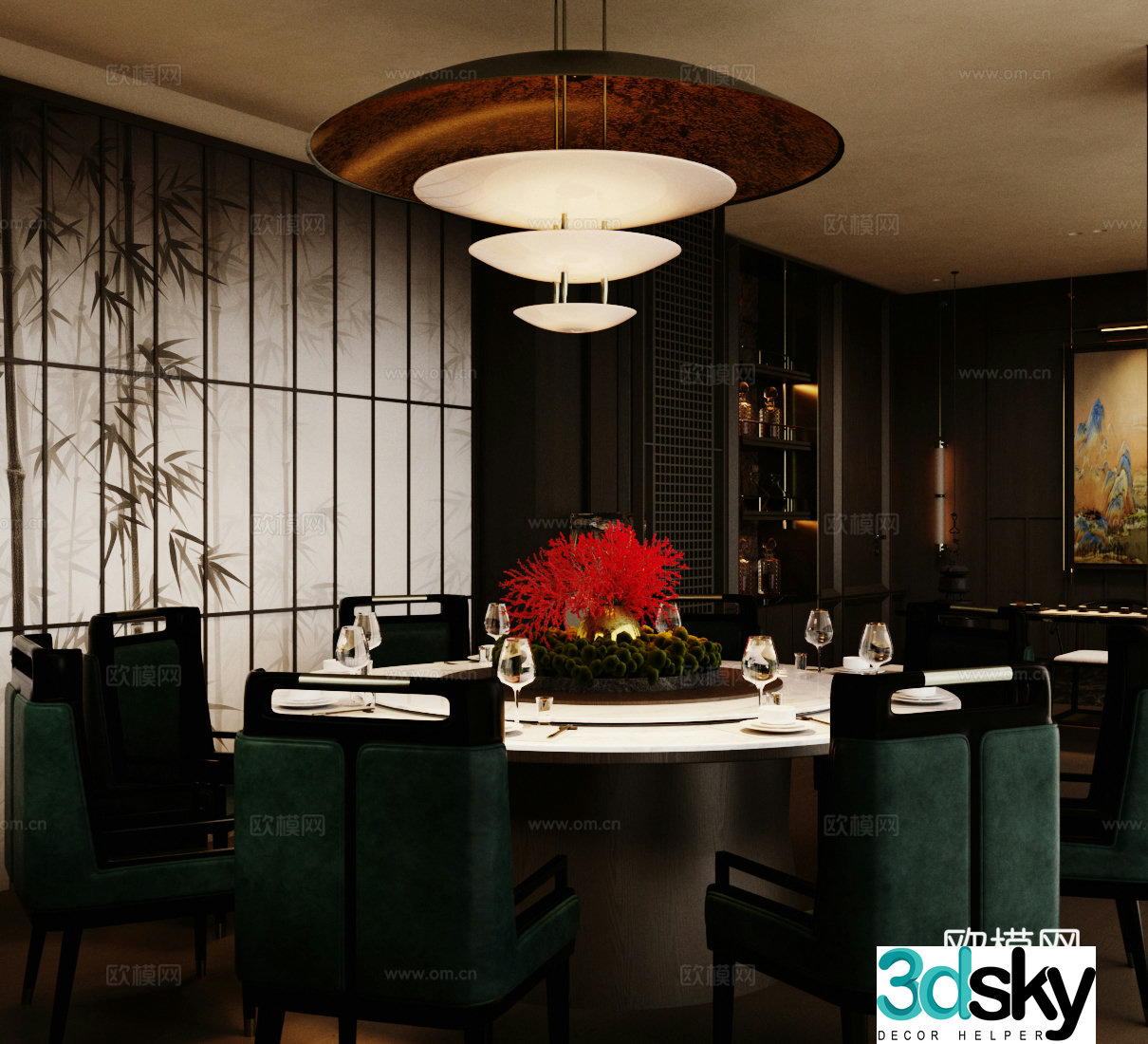 New Chinese-style private rooms restaurant private rooms round dining table and chair combination hotel private rooms dining table and chair 3D model