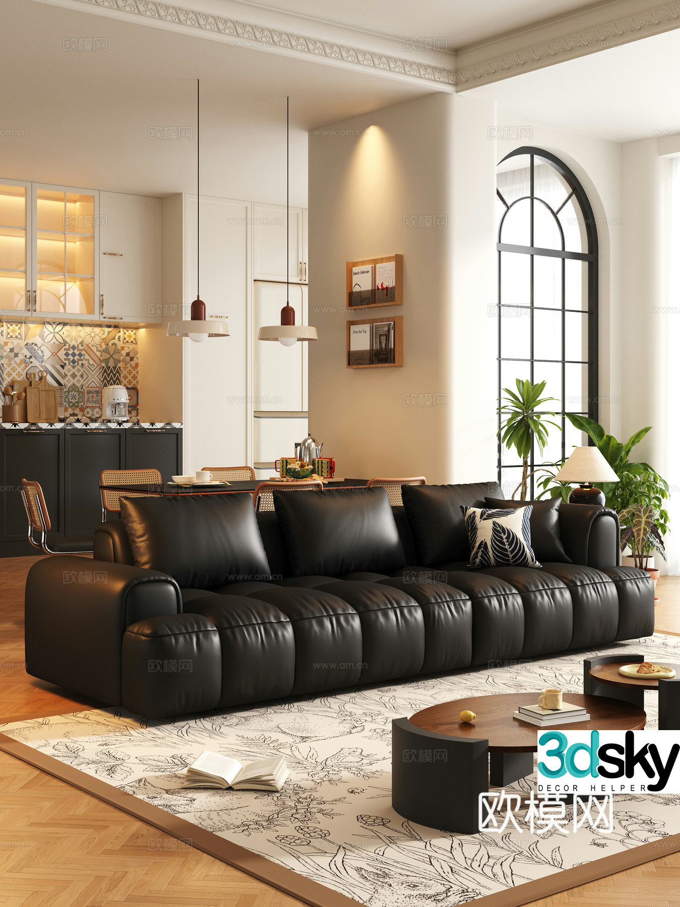 French medieval style living room multi-person sofa 3D model