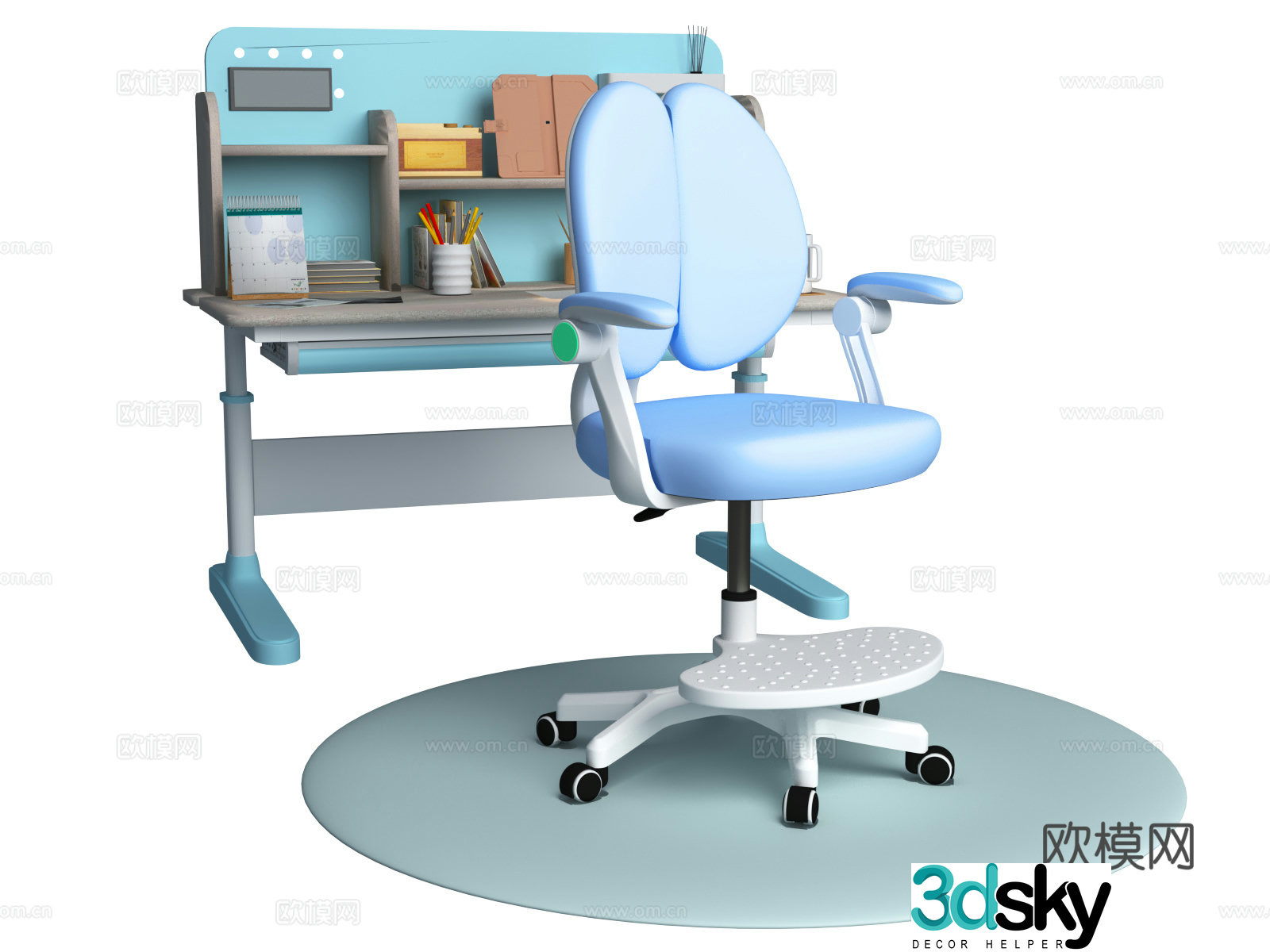 Primary school student seat office chair rendering scene student seat 3d model