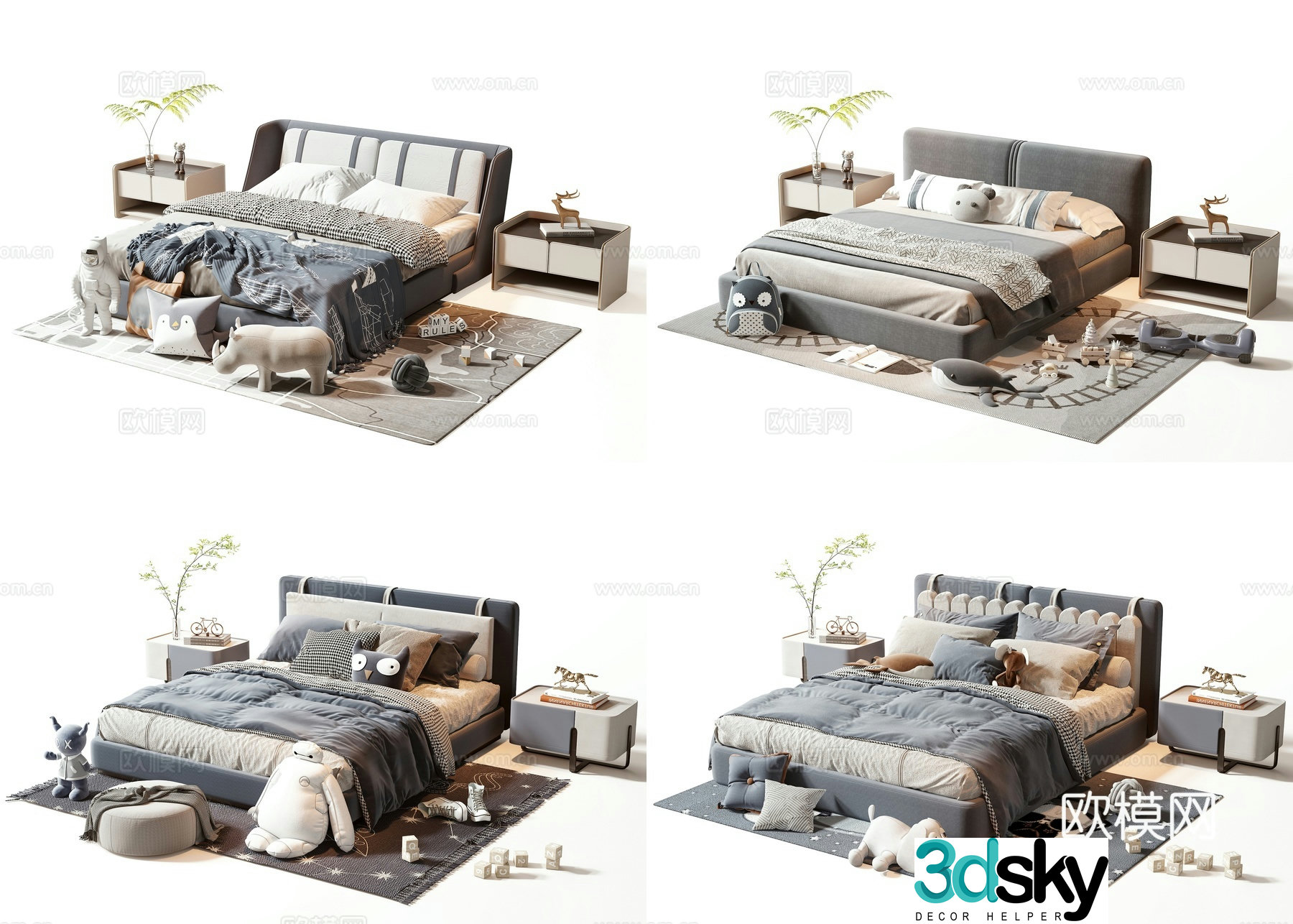 Modern double bed 3d model