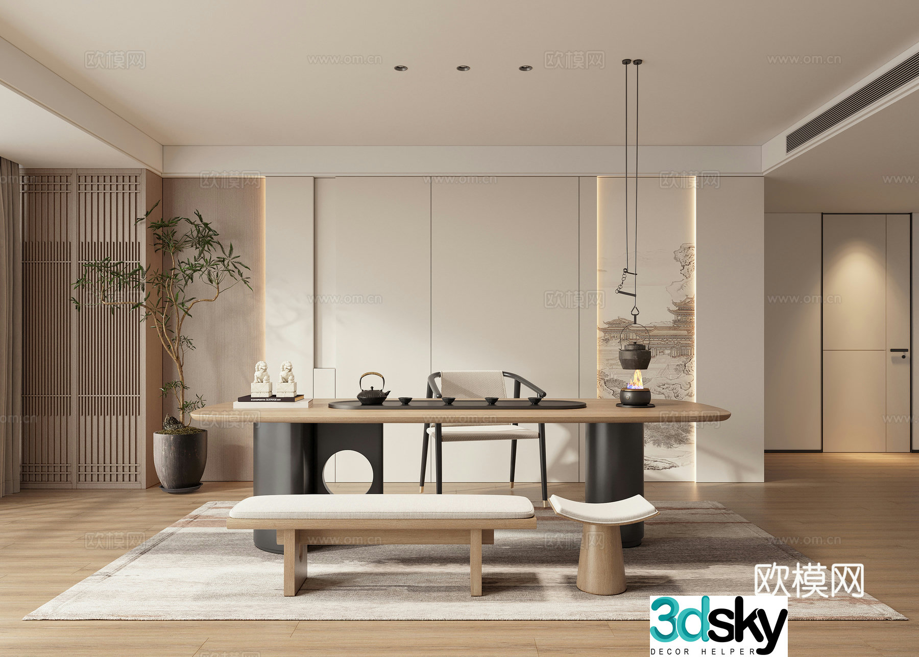 New Chinese style Zen tea room living room tea table 3D model