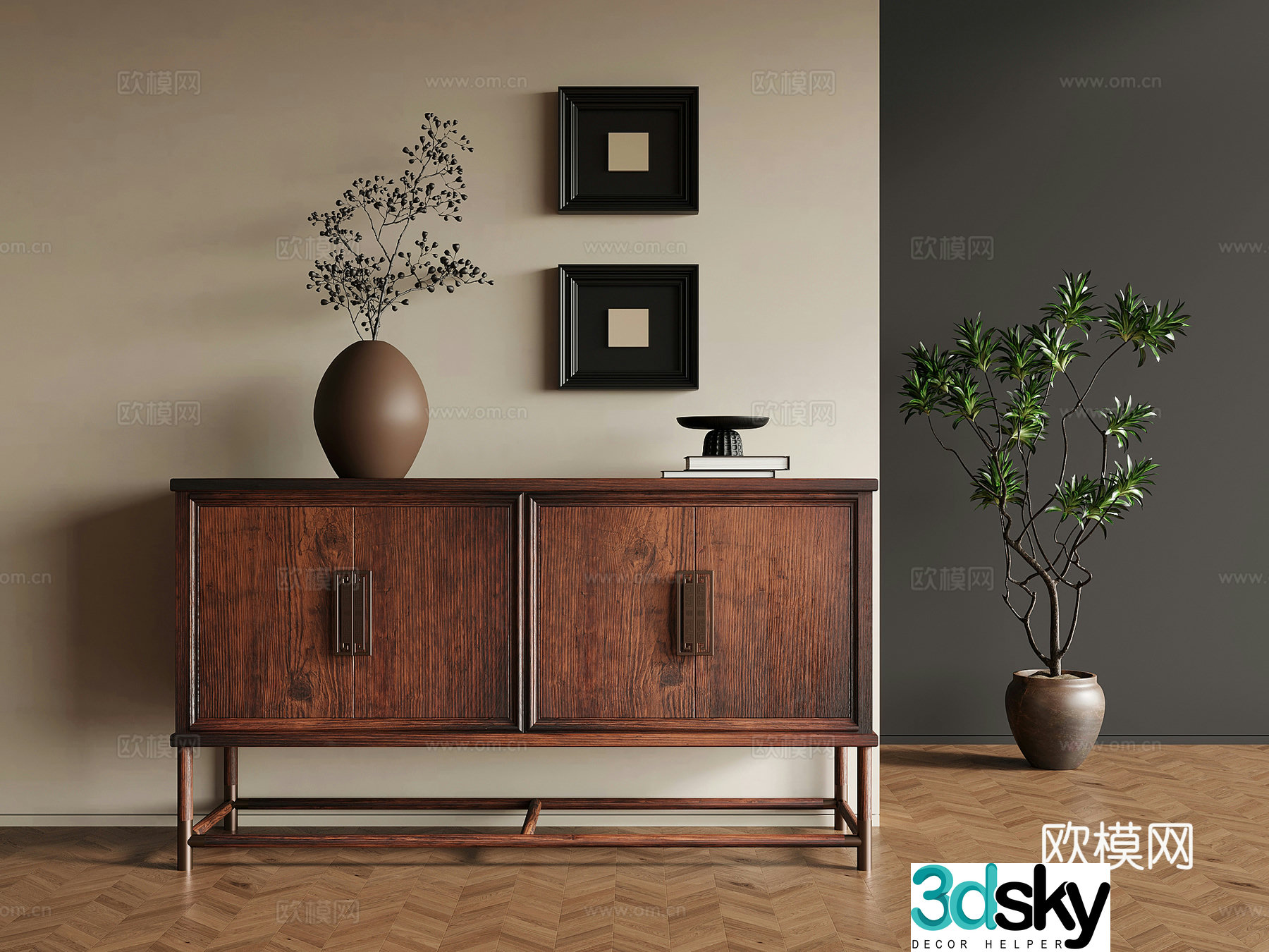 Middle-aged side cabinet end view cabinet side cabinet 3D model