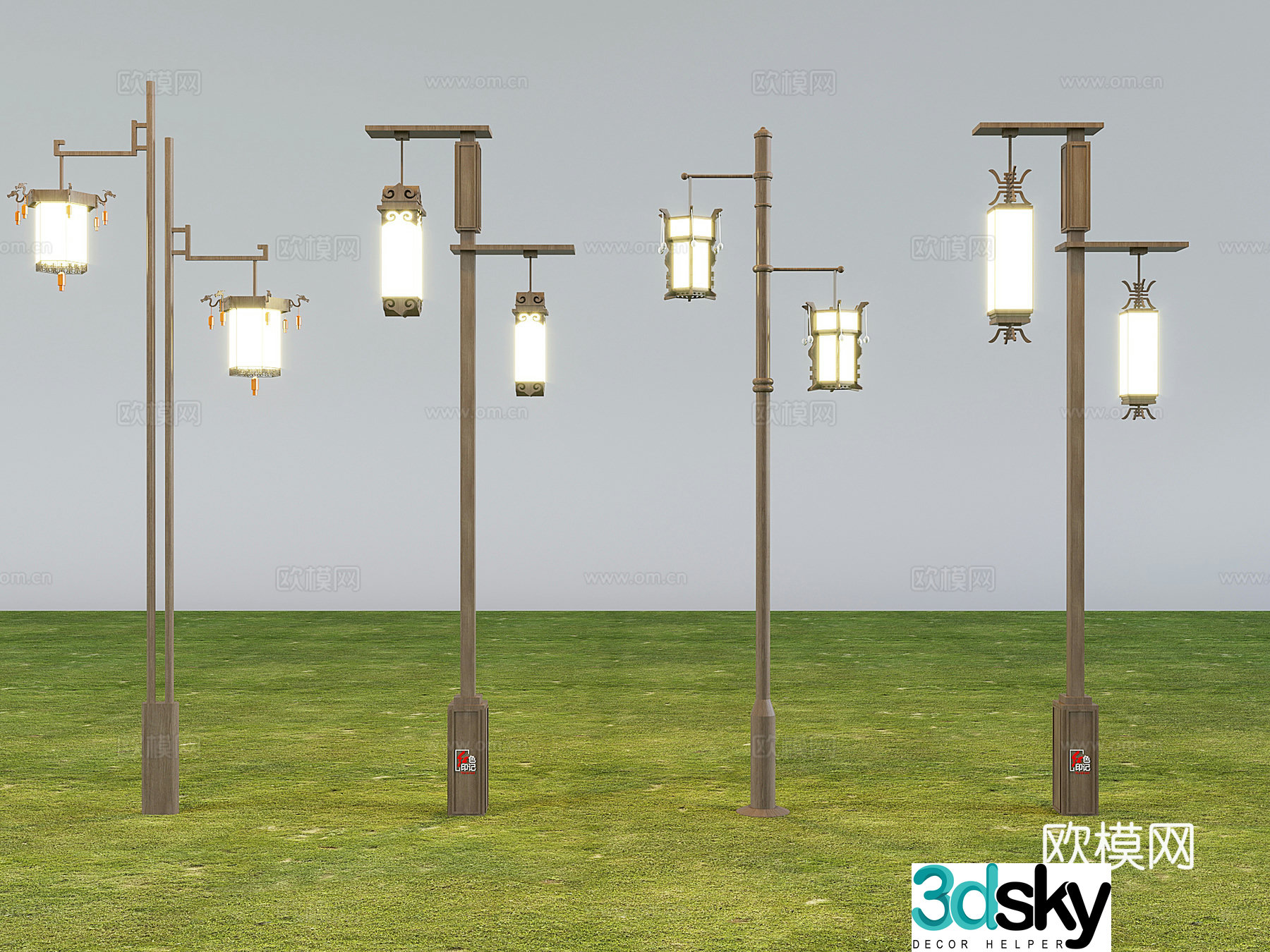 New Chinese style outdoor street lights high pole landscape street lights wooden street light pole lamp post 3D model