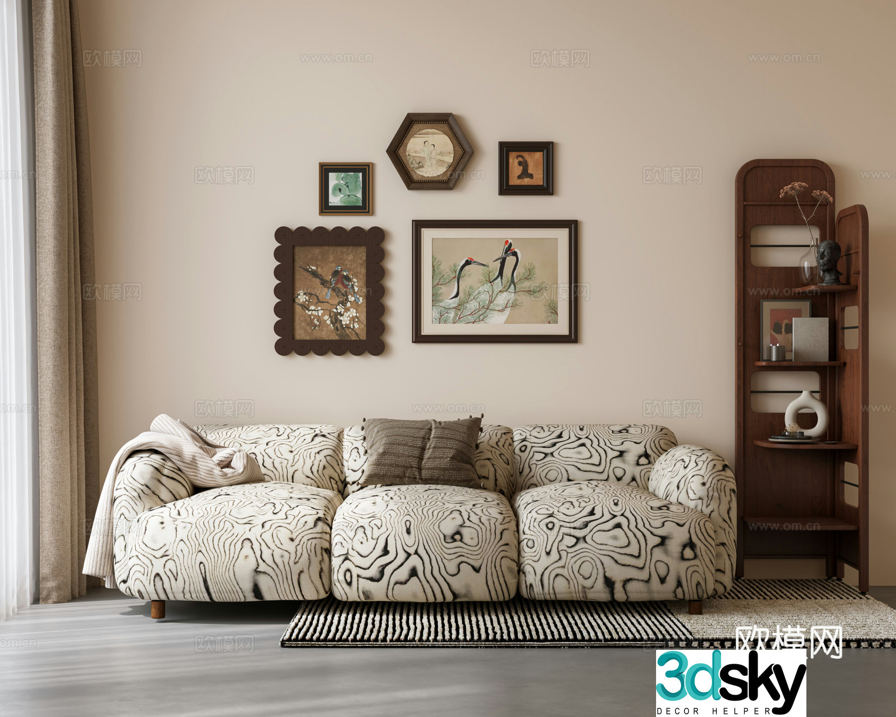 Modern medieval sofa double sofa sofa combination three-person sofa medieval style decoration painting combination 3D model