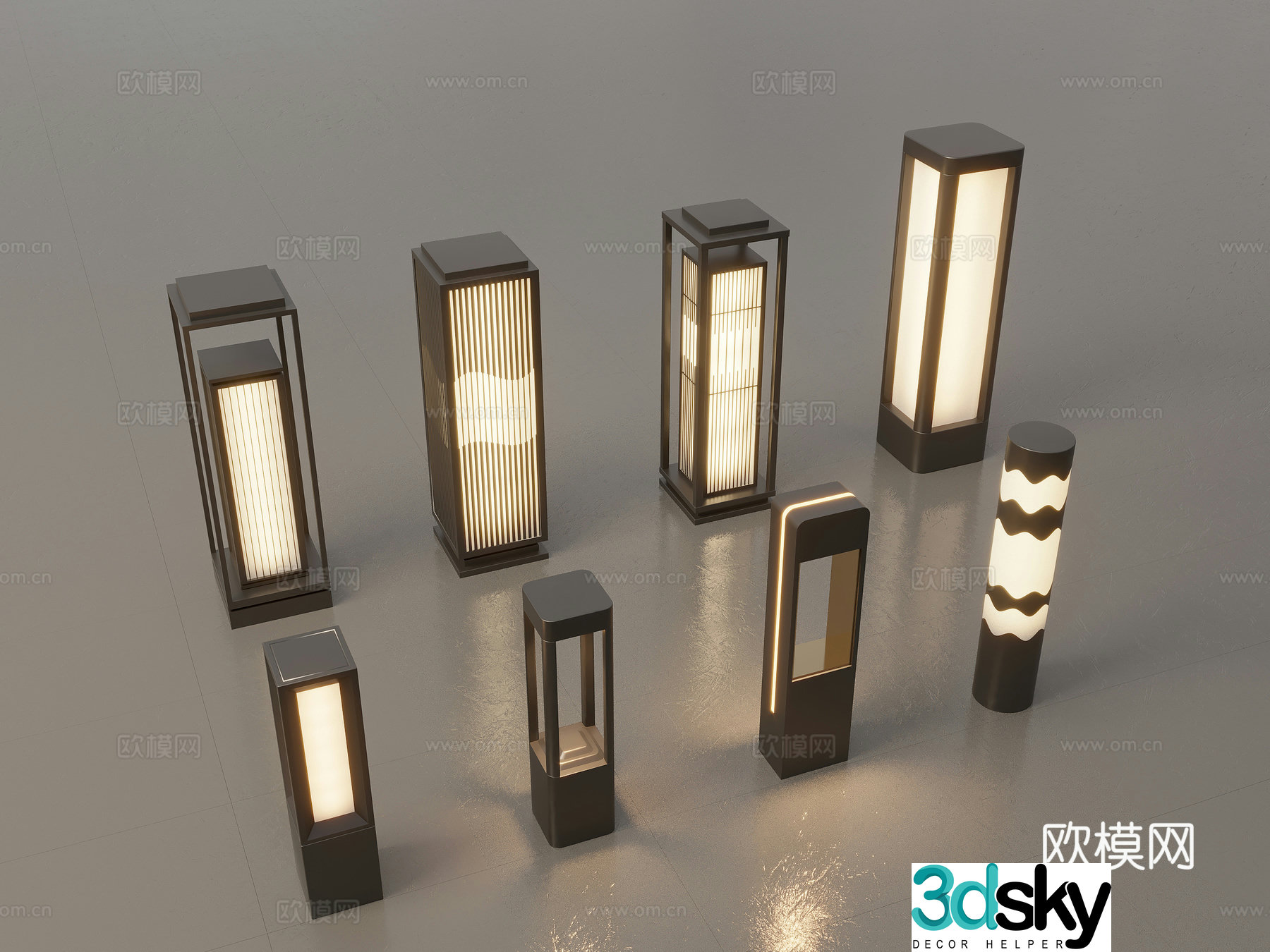Modern Chinese landscape lights lawn lights garden lights outdoor light combination 3D model