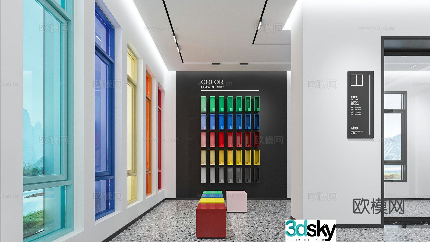 Modern aluminum alloy doors and windows exhibition hall 3d model