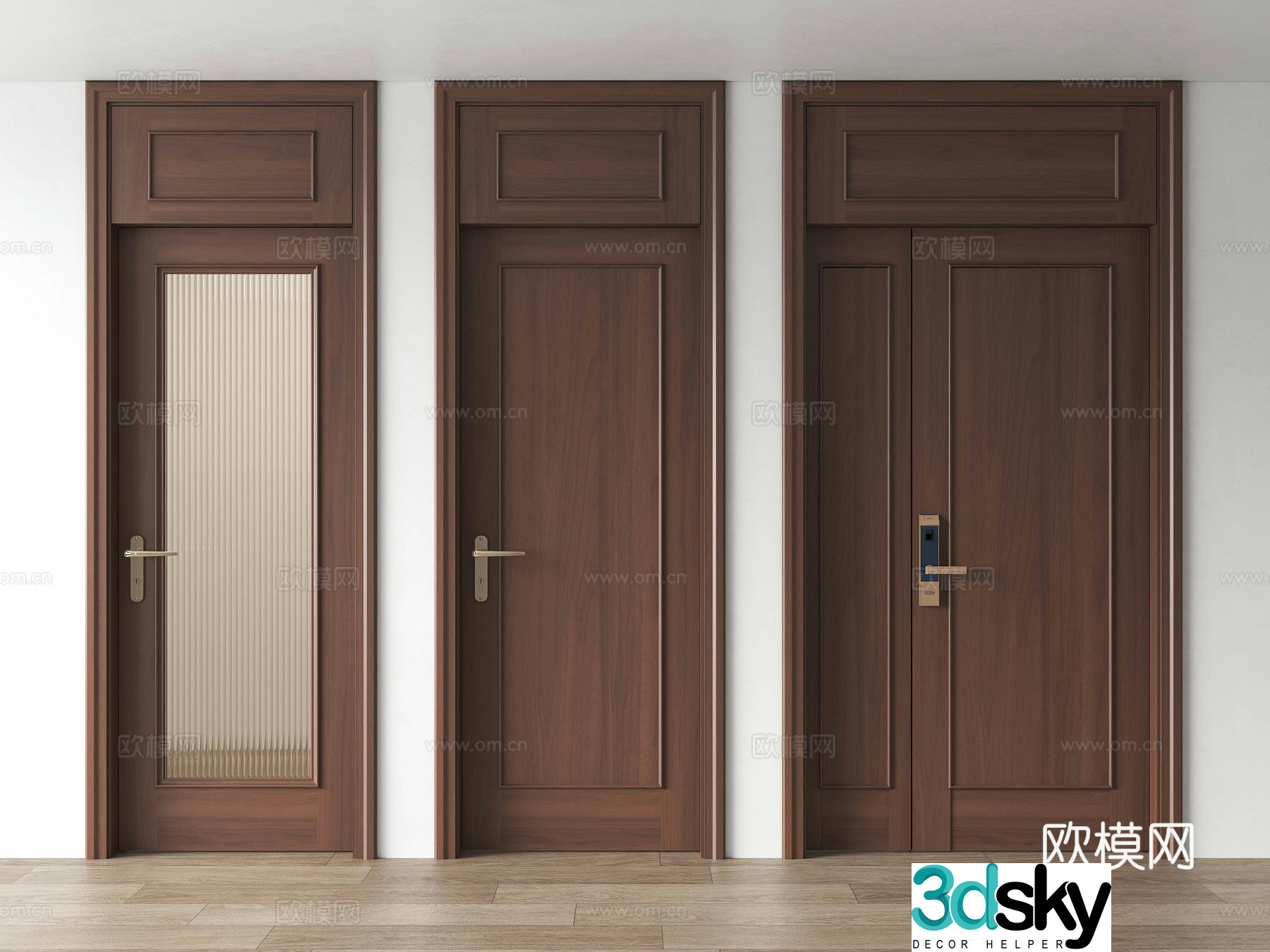 Chinese solid wood door Single-open door New Chinese wooden door Mother and child door Bedroom door Kitchen and bathroom door Chinese 3D model