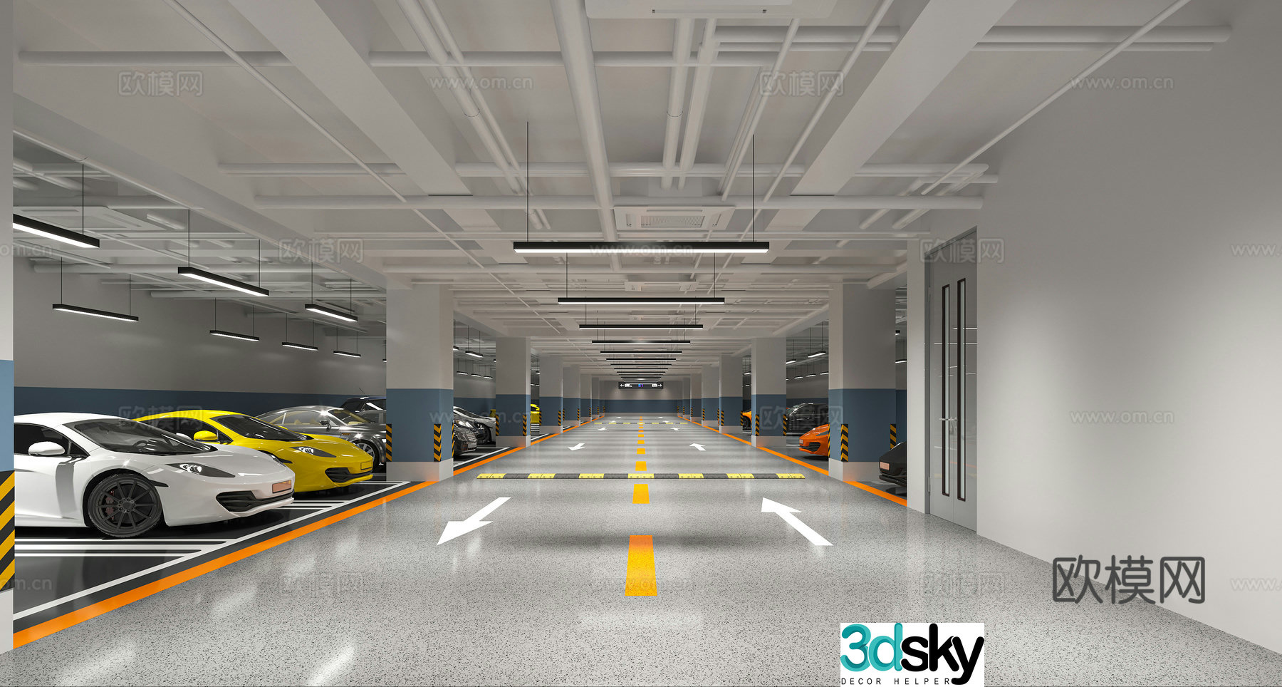 Modern underground garage 3d model