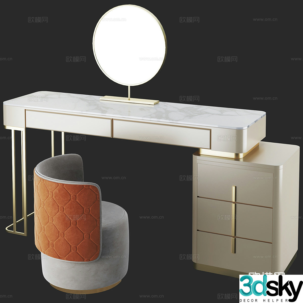 Homary champagne marble countertop dressing table 3d model