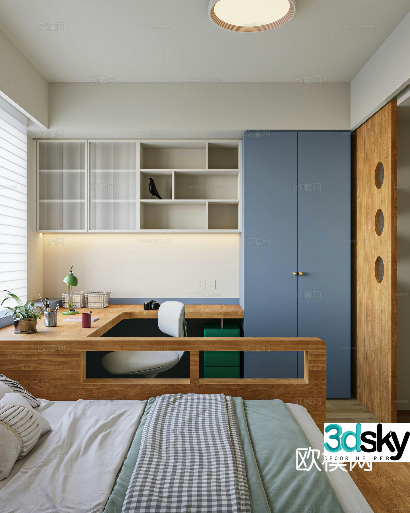 Modern tatami children’s room desk wardrobe medieval hole door 3d model