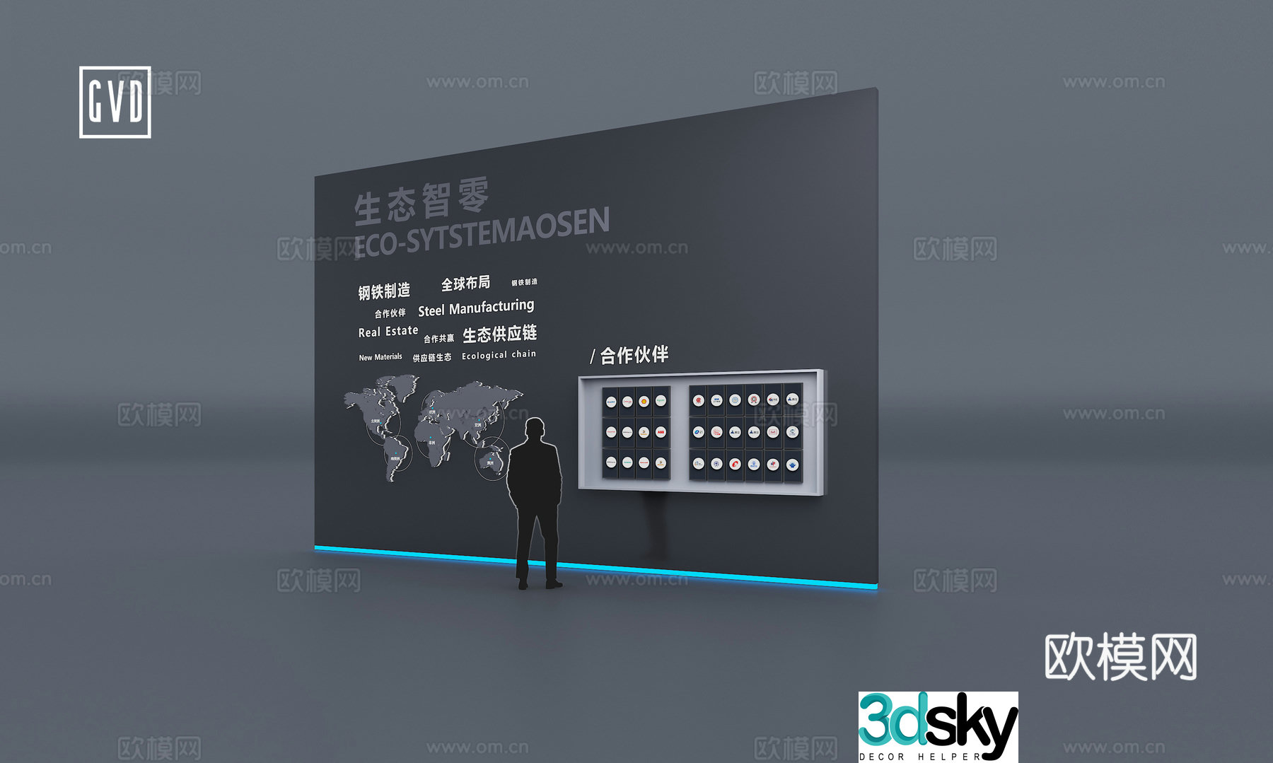 Exhibition display Modern exhibition wall Cultural wall Science and technology exhibition area Installation wall Interactive device Screen 3D model