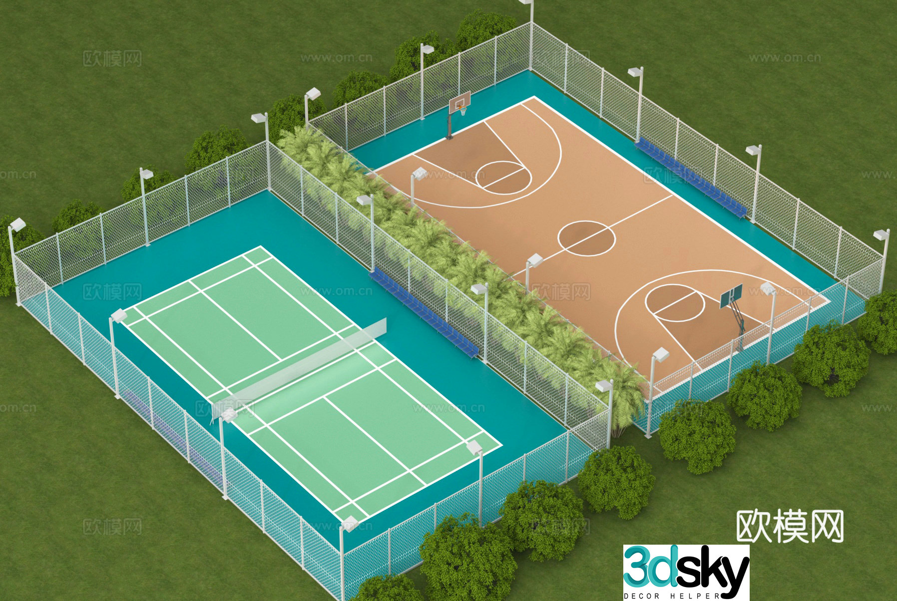 Outdoor basketball court 3d model