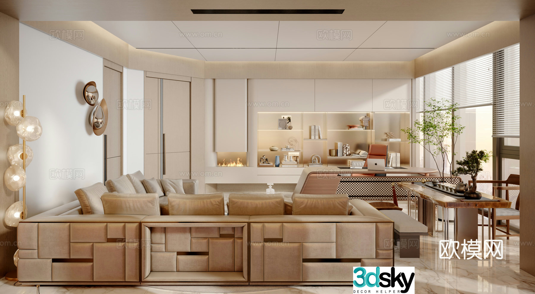 Modern light luxury chairman office 3d model