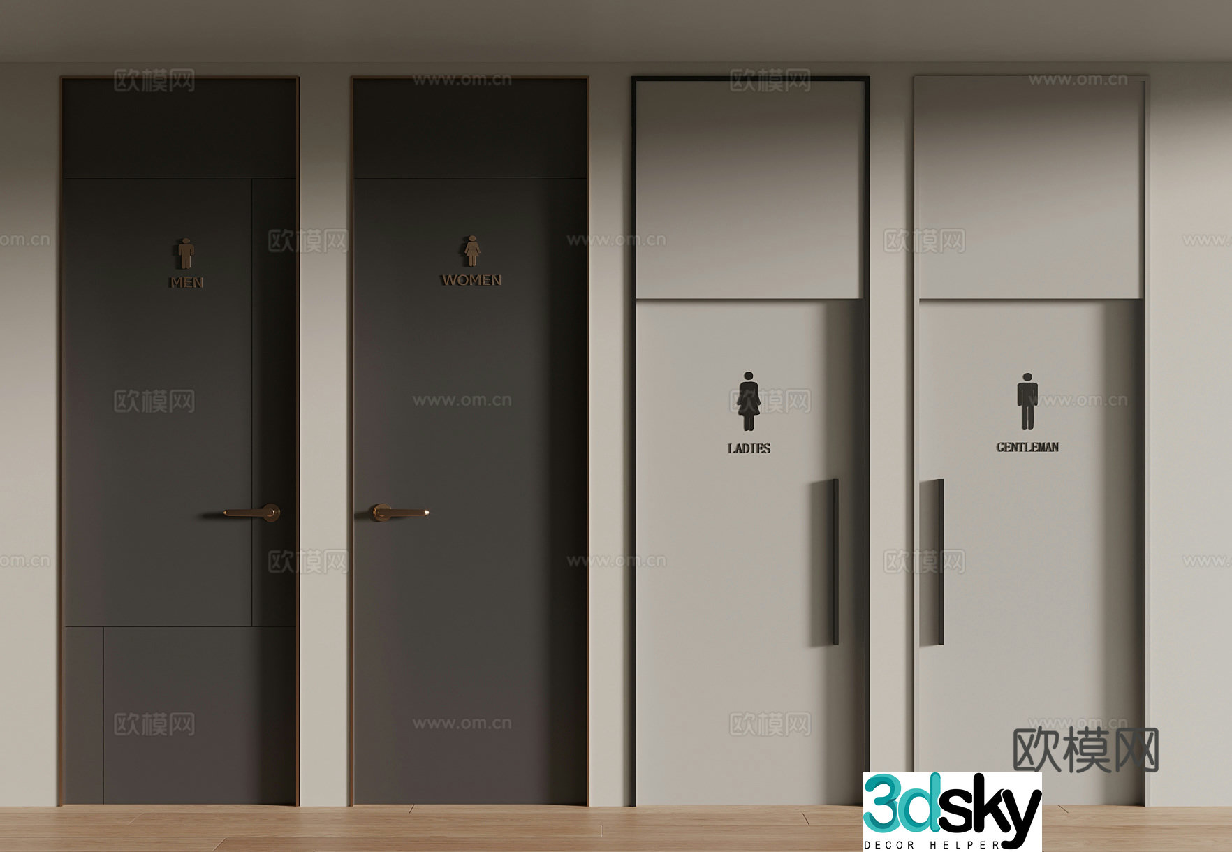 Modern public bathroom door 3d model