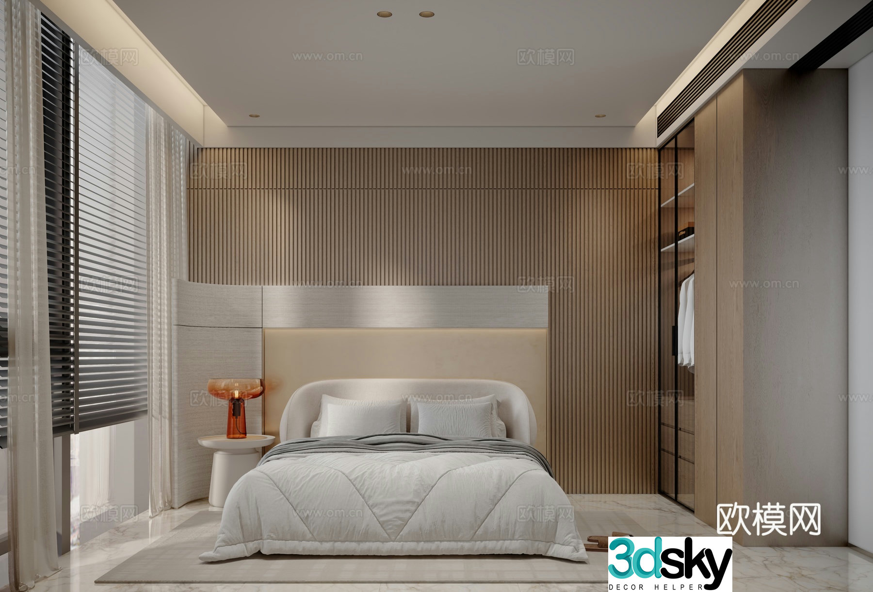 Modern log style bedroom 3d model