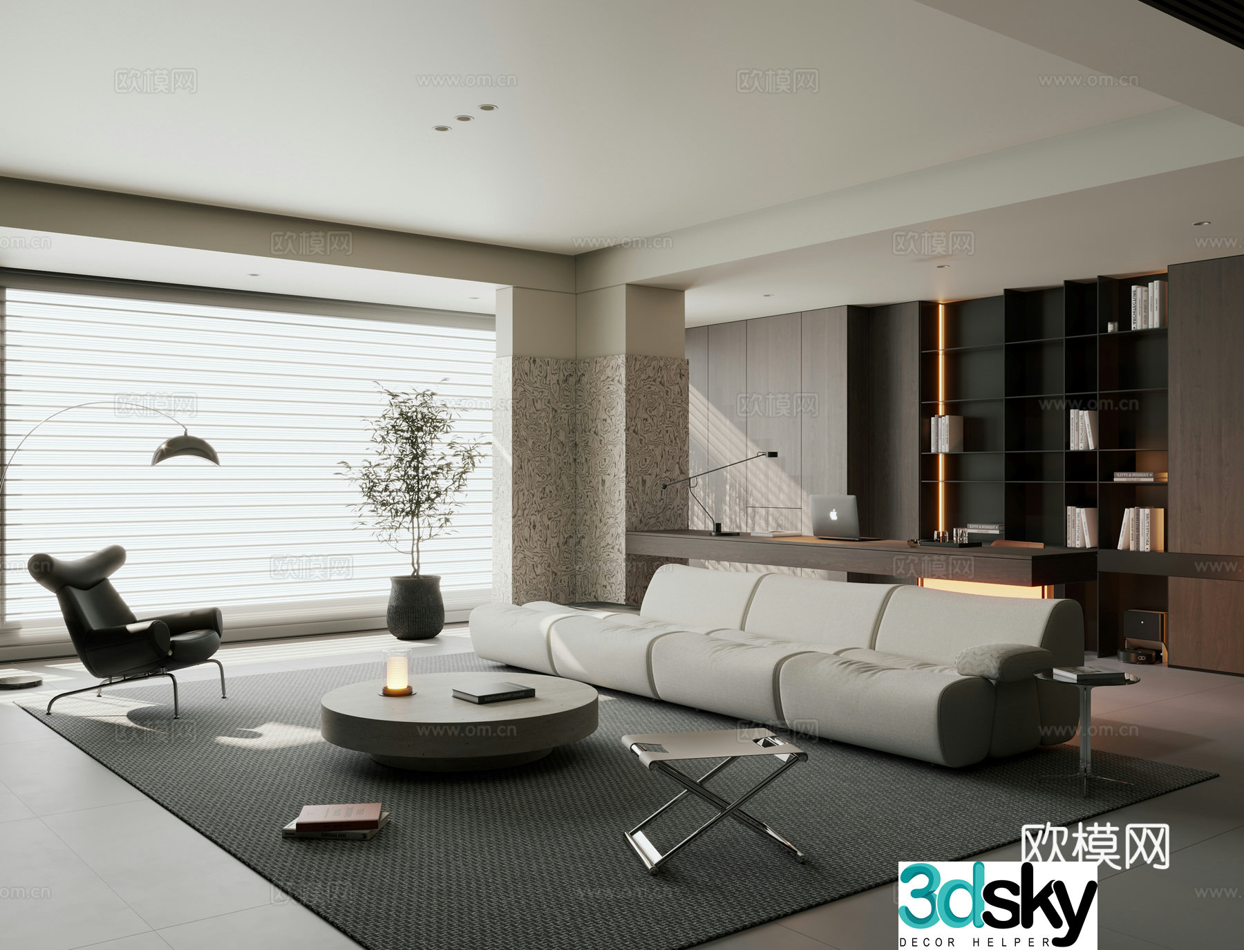 Modern Italian home living room horizontal hall black and white living room without owner light 3d model