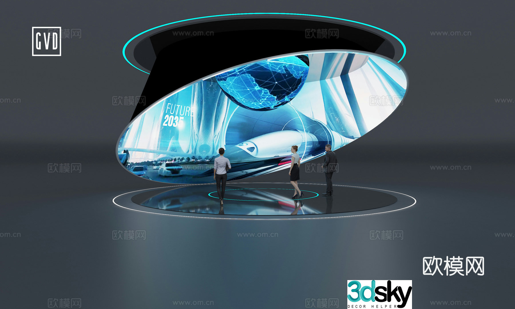 Modern Science and Technology Exhibition Hall Dome Screen Device Ring Screen Device Semi-circular Dome Screen Projection Screen Interactive 3D Model