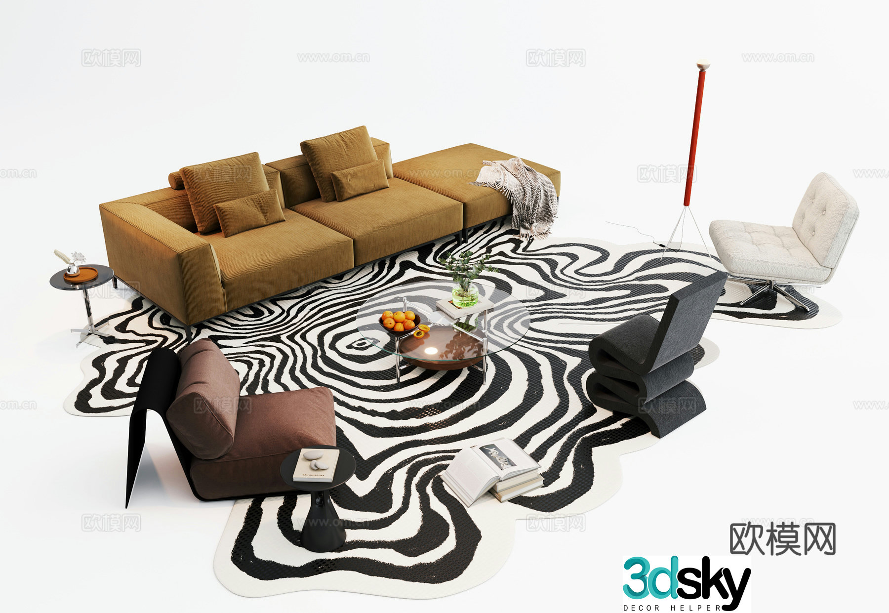 Modern medieval multi-person sofa straight-row sofa casual sofa minori sofa p3d model