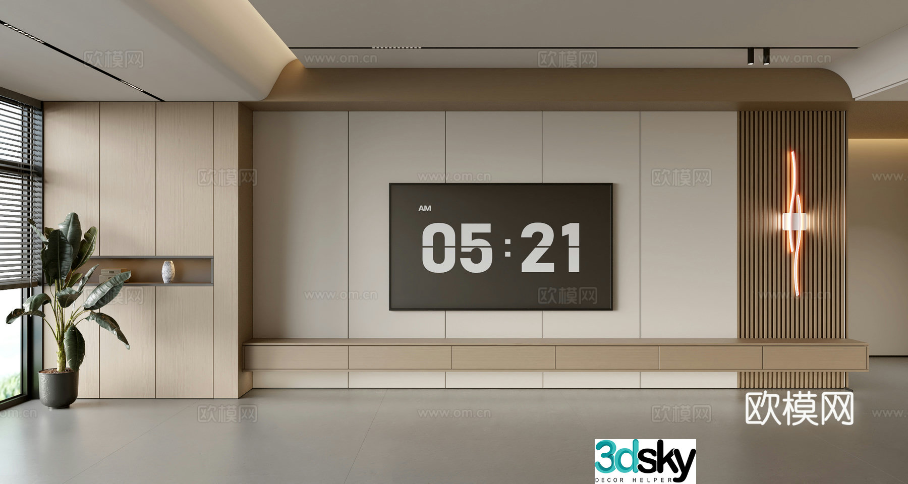 Modern TV background wall modern ornament balcony cabinet living room cabinet wood veneer background wall 3d model