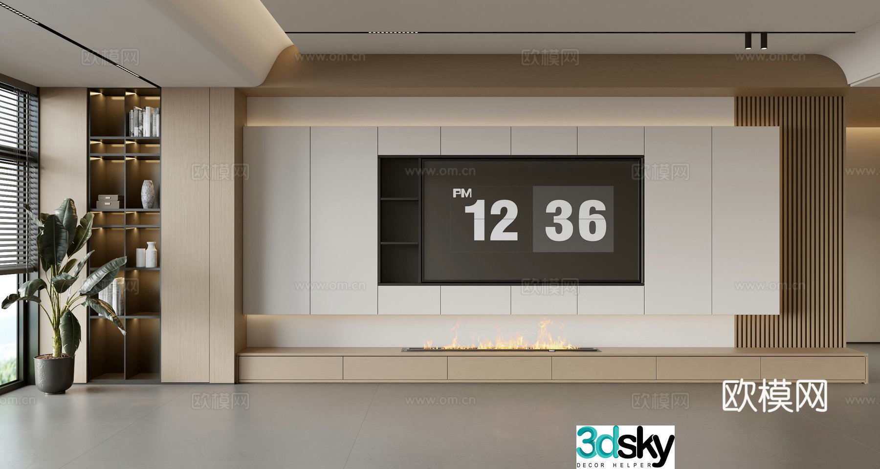 Modern TV background wall modern ornament balcony cabinet living room cabinet wood veneer background wall 3d model