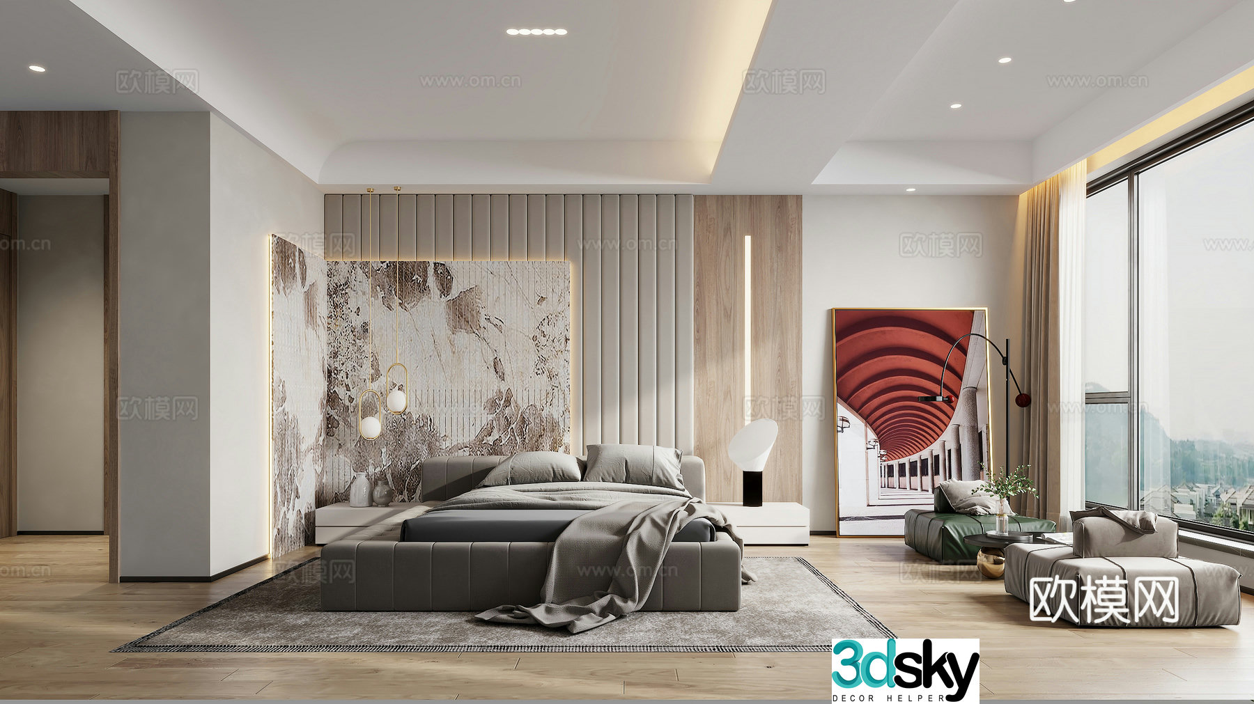Modern ownerless light bedroom 3d model